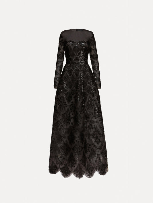 Fern Sequin Embroidered Gown Black / Oscar de la Renta