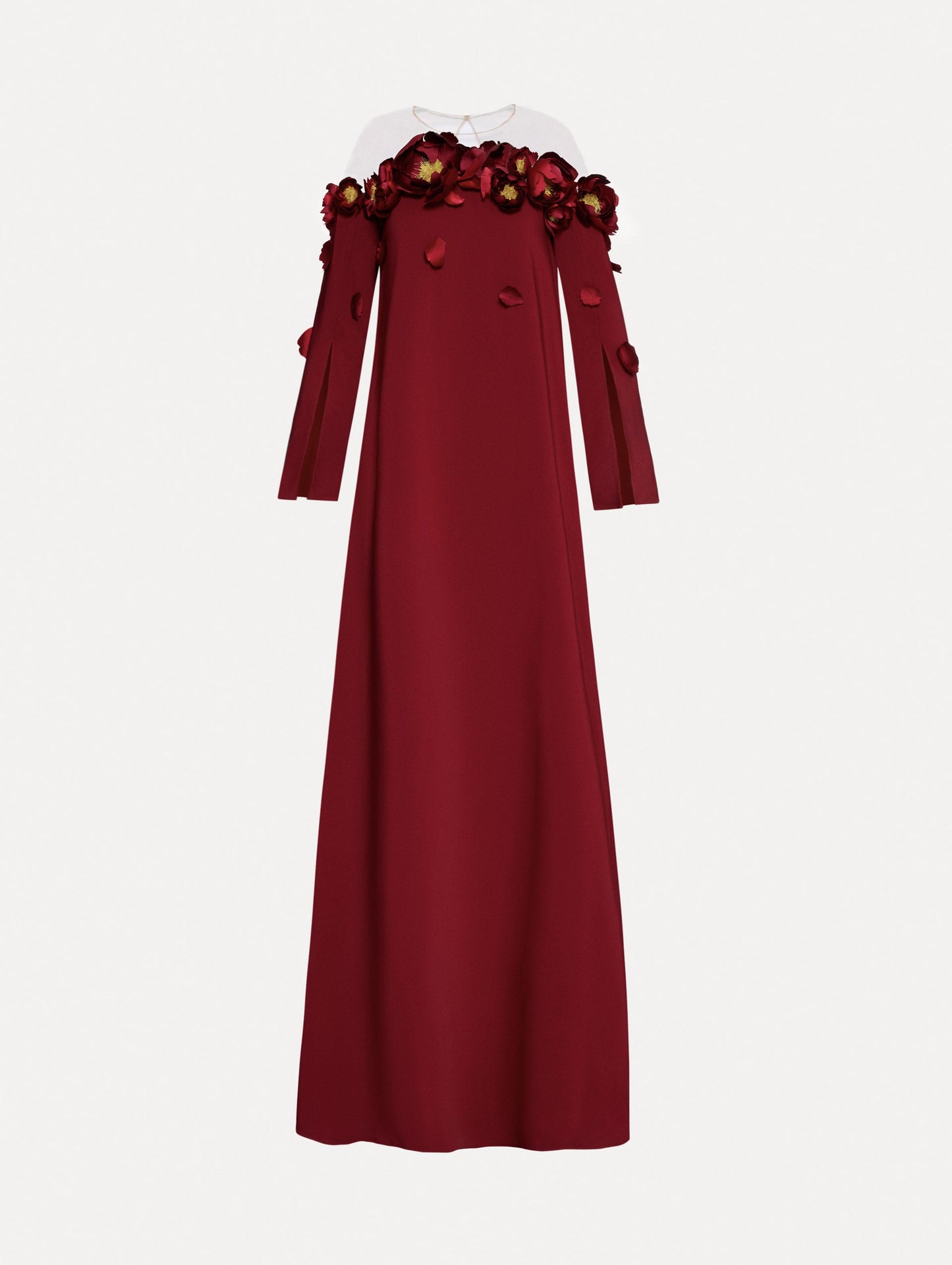 Peony Appliqué Illusion Neck Caftan Terracotta / Oscar de la Renta
