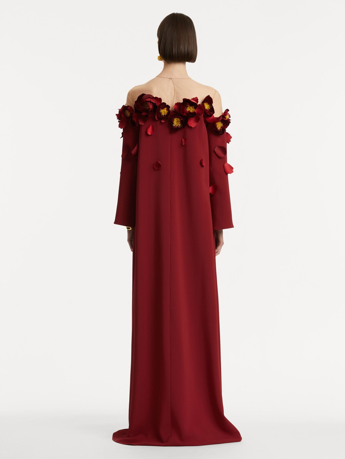 Peony Appliqué Illusion Neck Caftan Terracotta / Oscar de la Renta