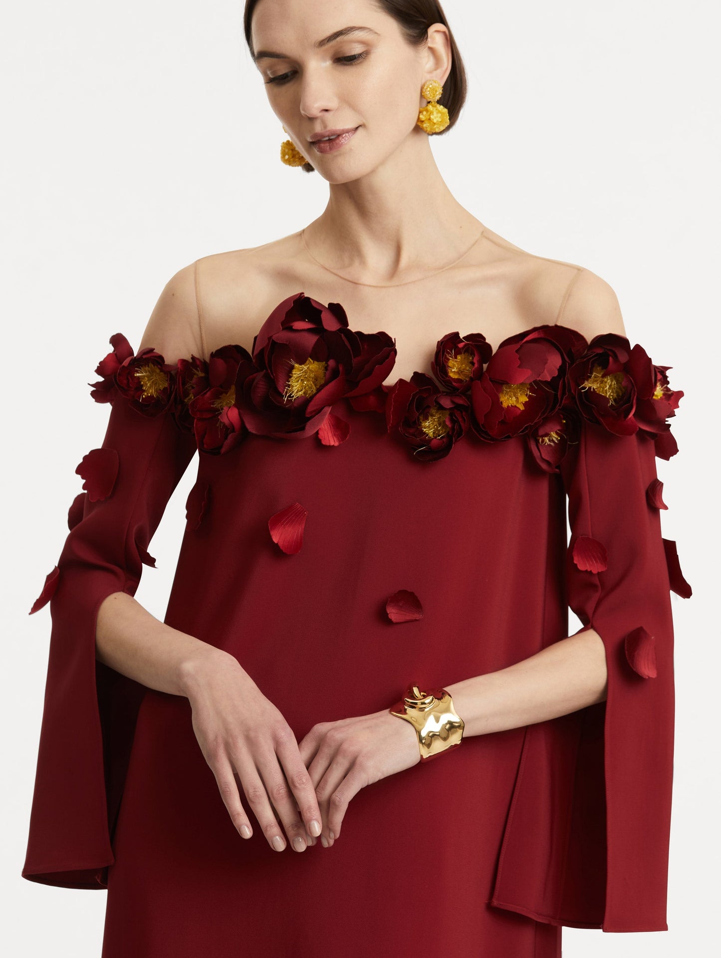 Peony Appliqué Illusion Neck Caftan Terracotta / Oscar de la Renta