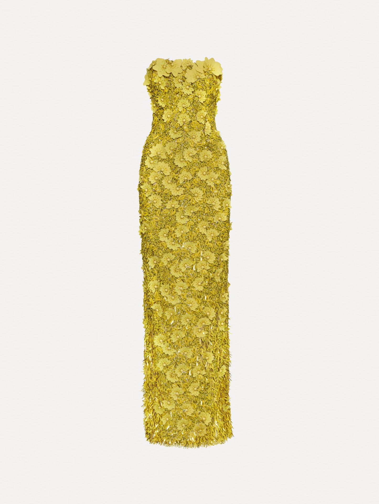 Peony Sequin and Raffia Embroidered Gown Citrine a / Oscar de la Renta