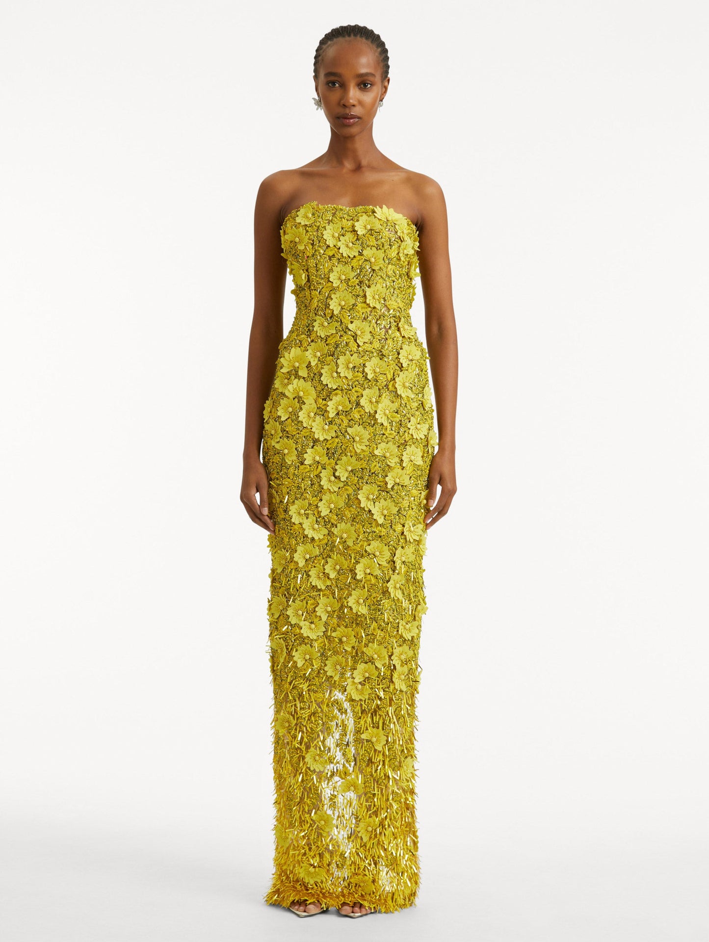 Peony Sequin and Raffia Embroidered Gown Citrine a / Oscar de la Renta