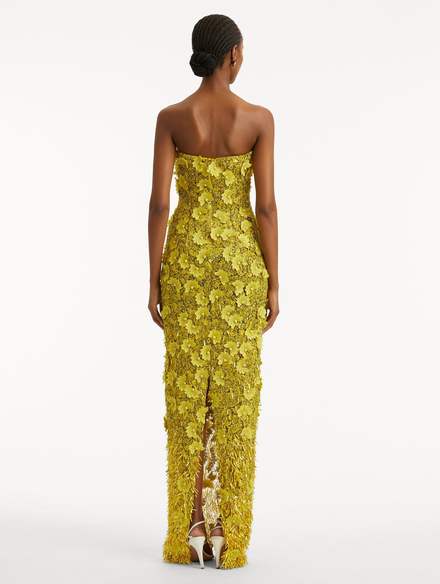Peony Sequin and Raffia Embroidered Gown Citrine a / Oscar de la Renta