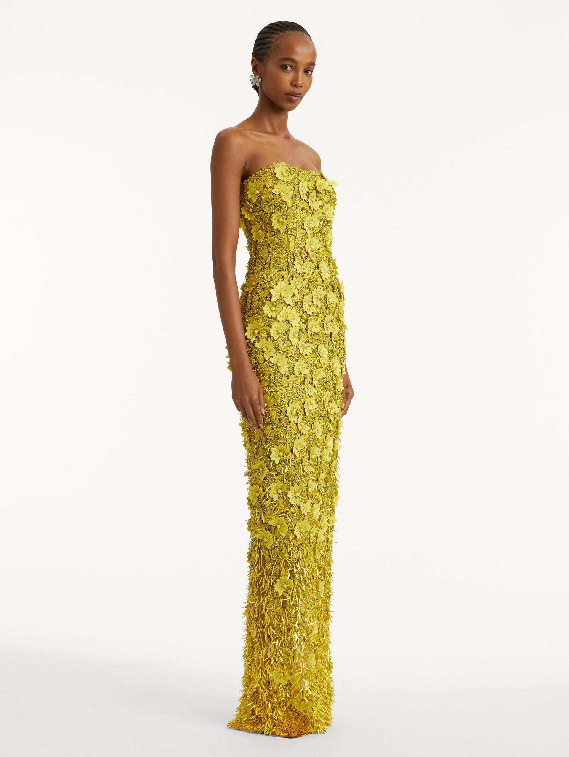 Peony Sequin and Raffia Embroidered Gown Citrine a / Oscar de la Renta