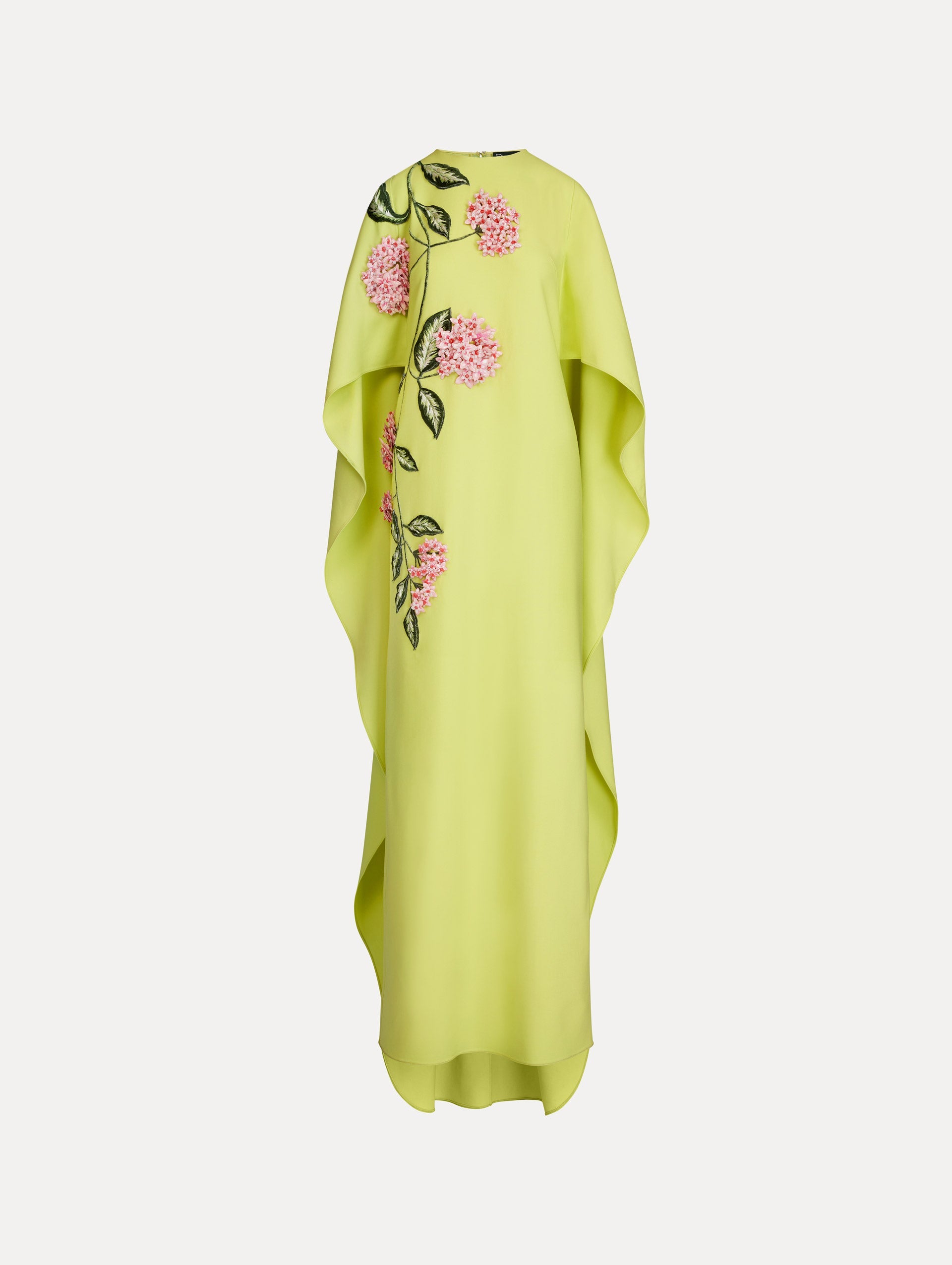 Porcelain Flower Embroidered Caftan Pear / Oscar de la Renta