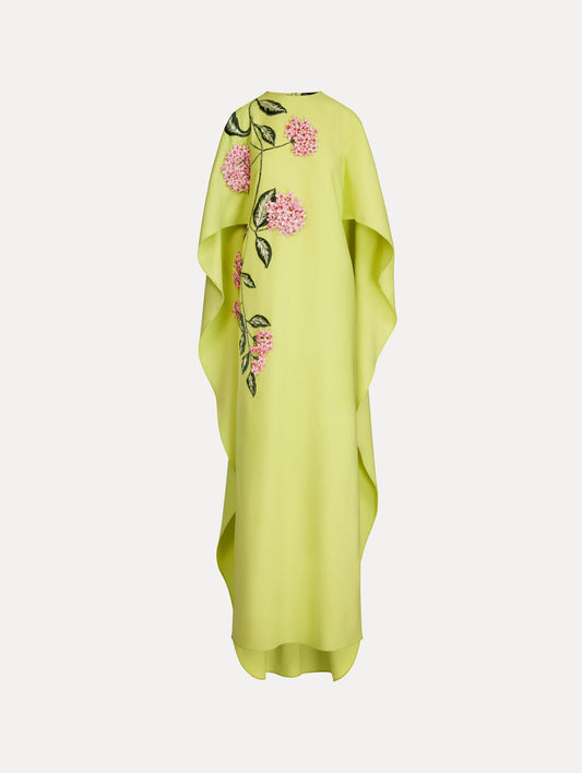 Porcelain Flower Embroidered Caftan Pear / Oscar de la Renta