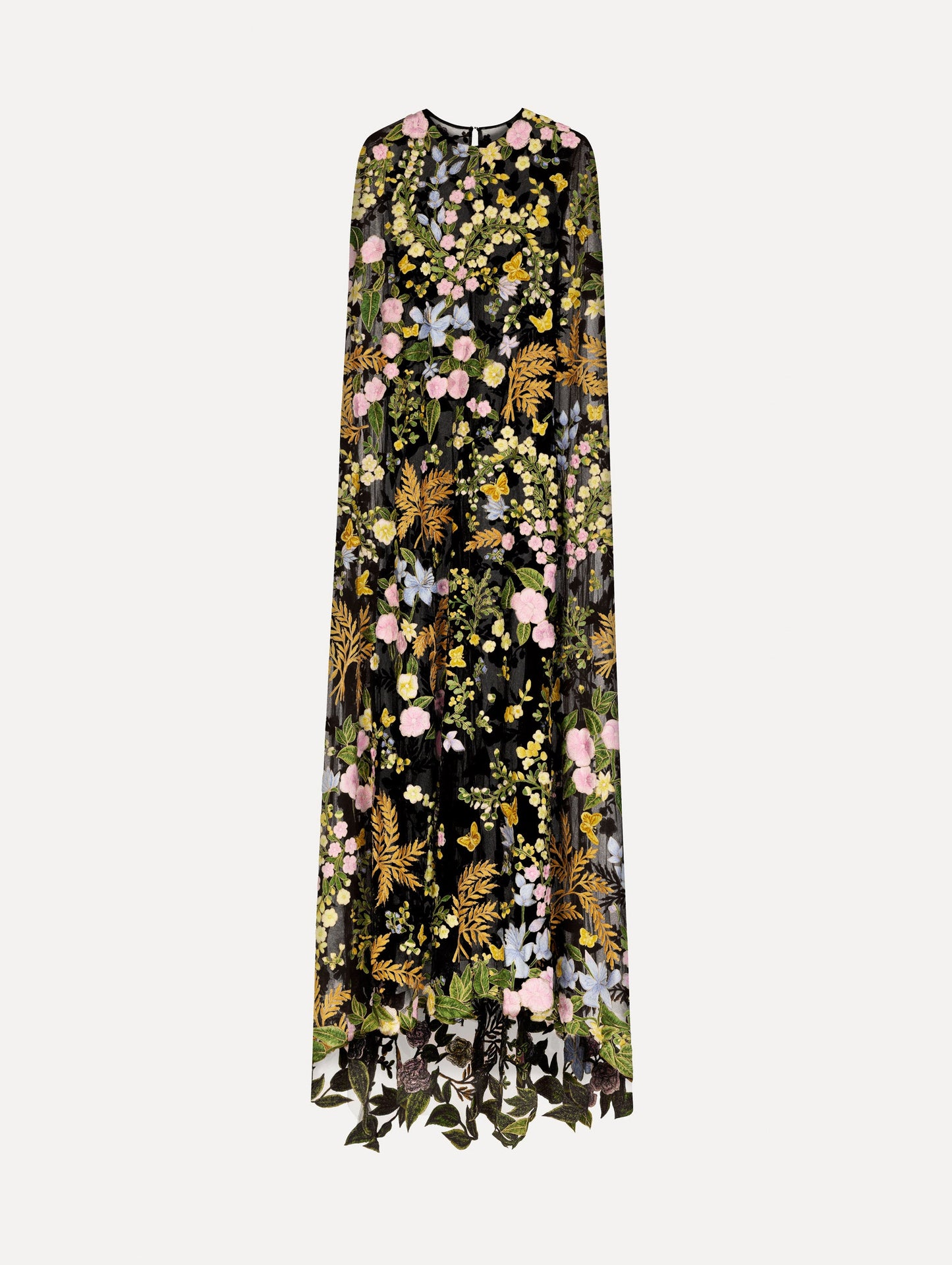 Dominican Mixed-Floral Guipure Caftan Brown multi / Oscar de la Renta