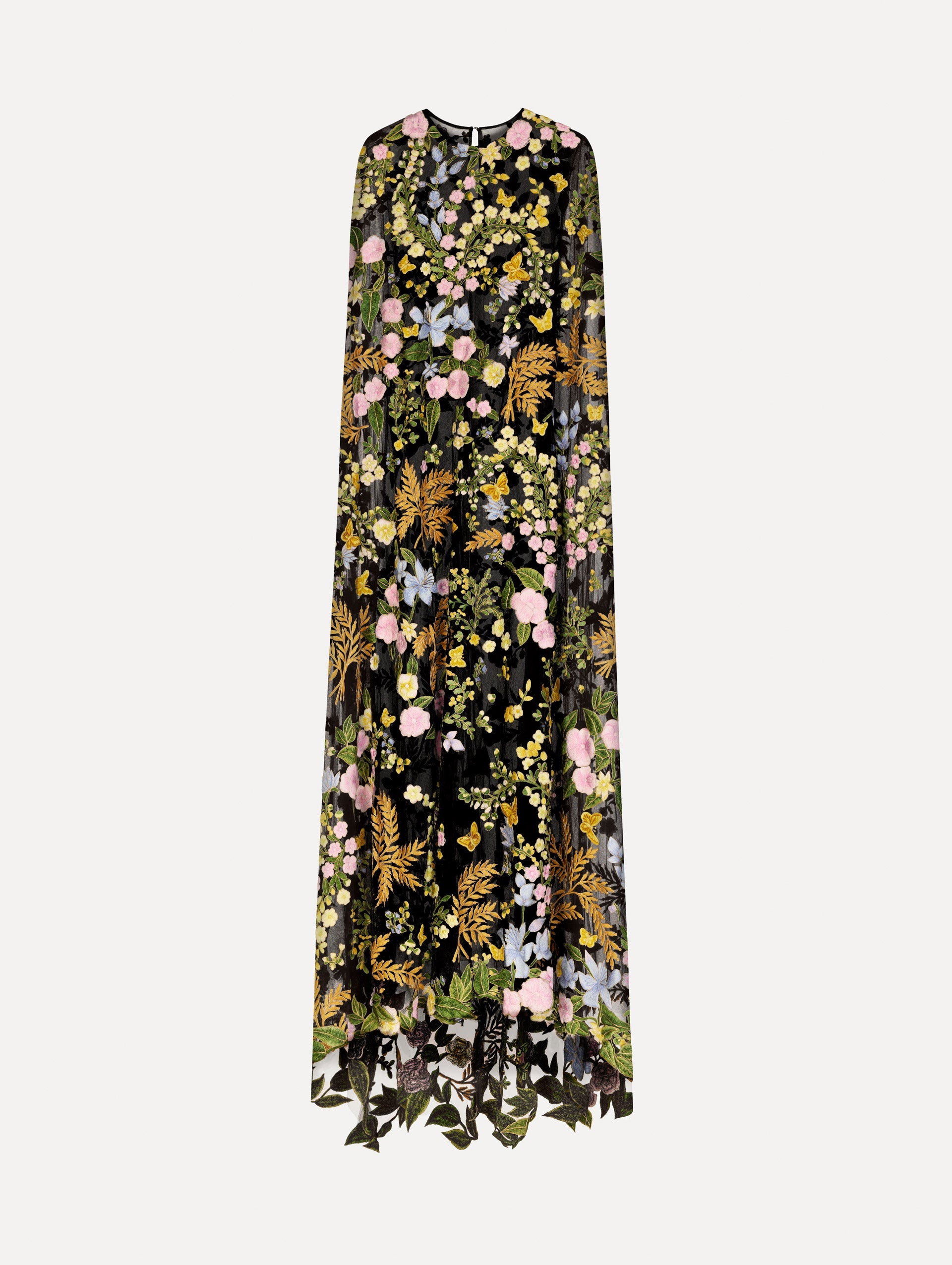 Dominican Mixed-Floral Guipure Caftan Brown multi / Oscar de la Renta
