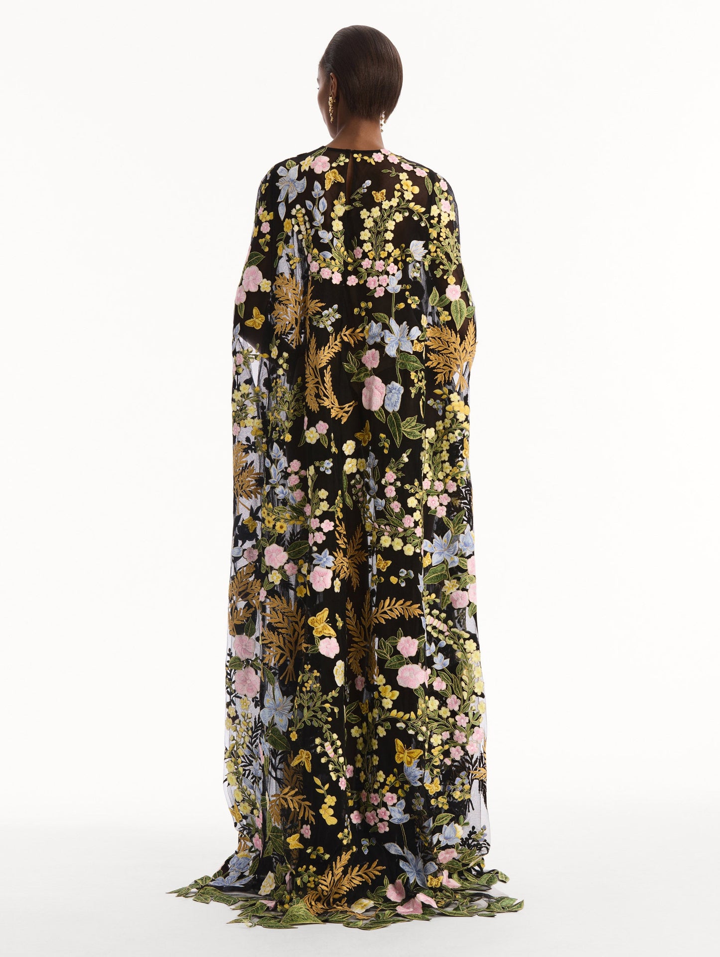 Dominican Mixed-Floral Guipure Caftan Brown multi / Oscar de la Renta
