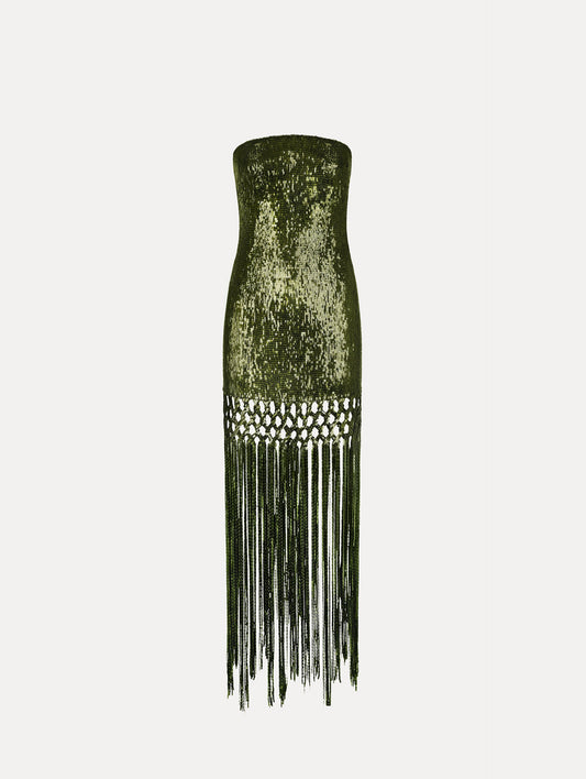 Sequin Fringe Gown Rich olive / Oscar de la Renta