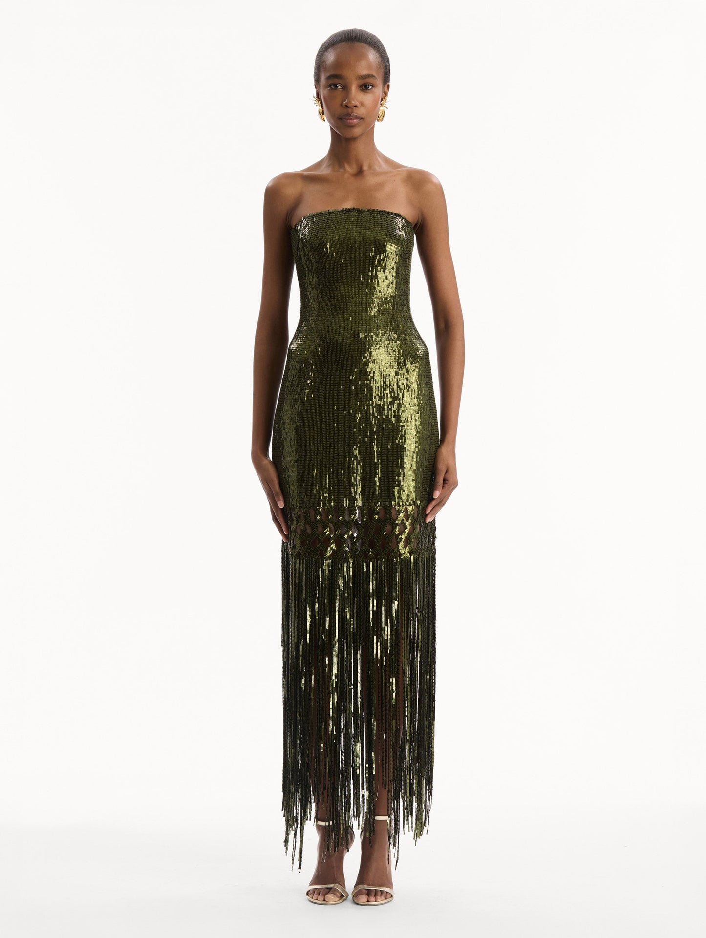 Sequin Fringe Gown Rich olive / Oscar de la Renta