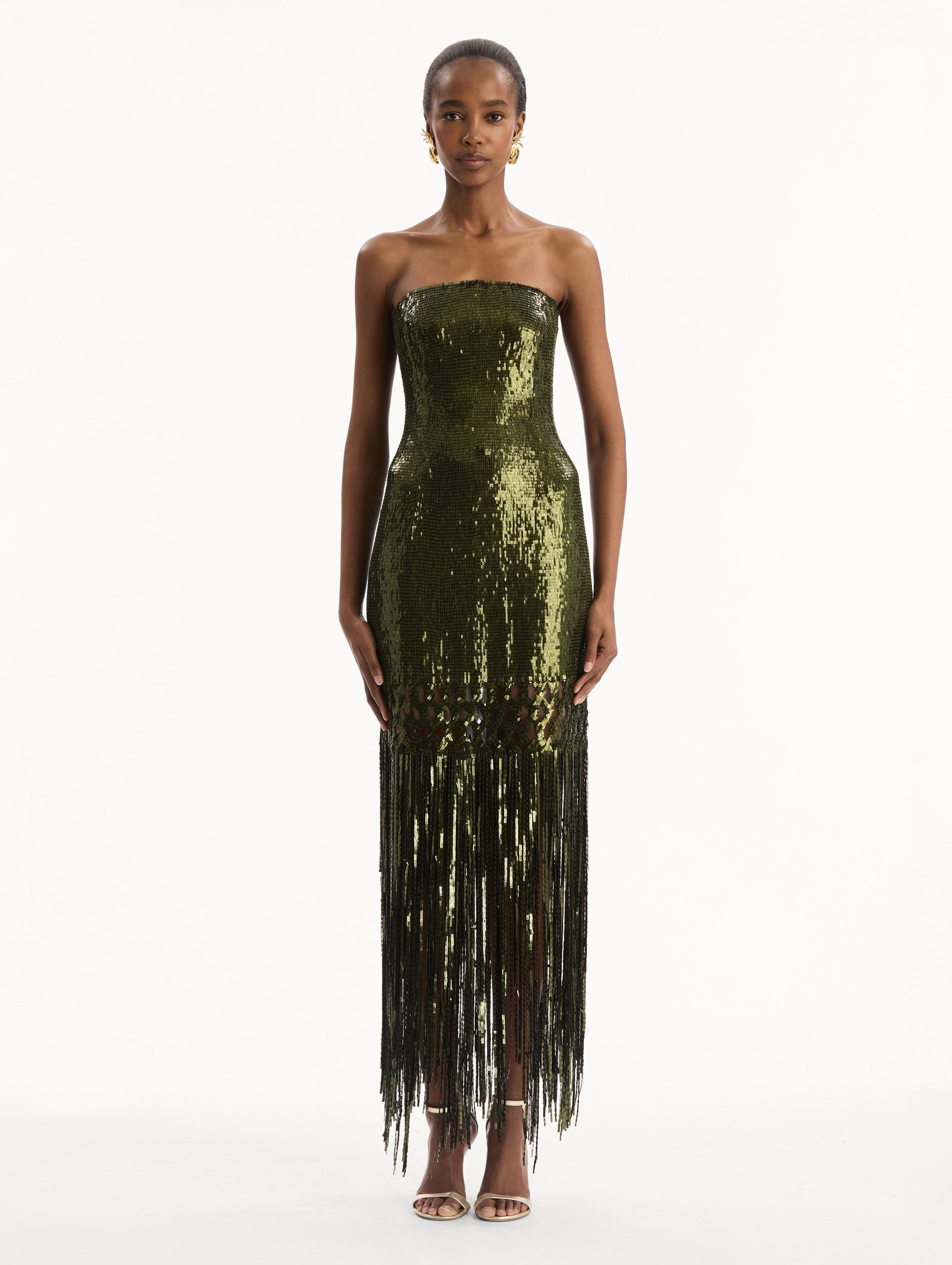 Sequin Fringe Gown Rich olive / Oscar de la Renta