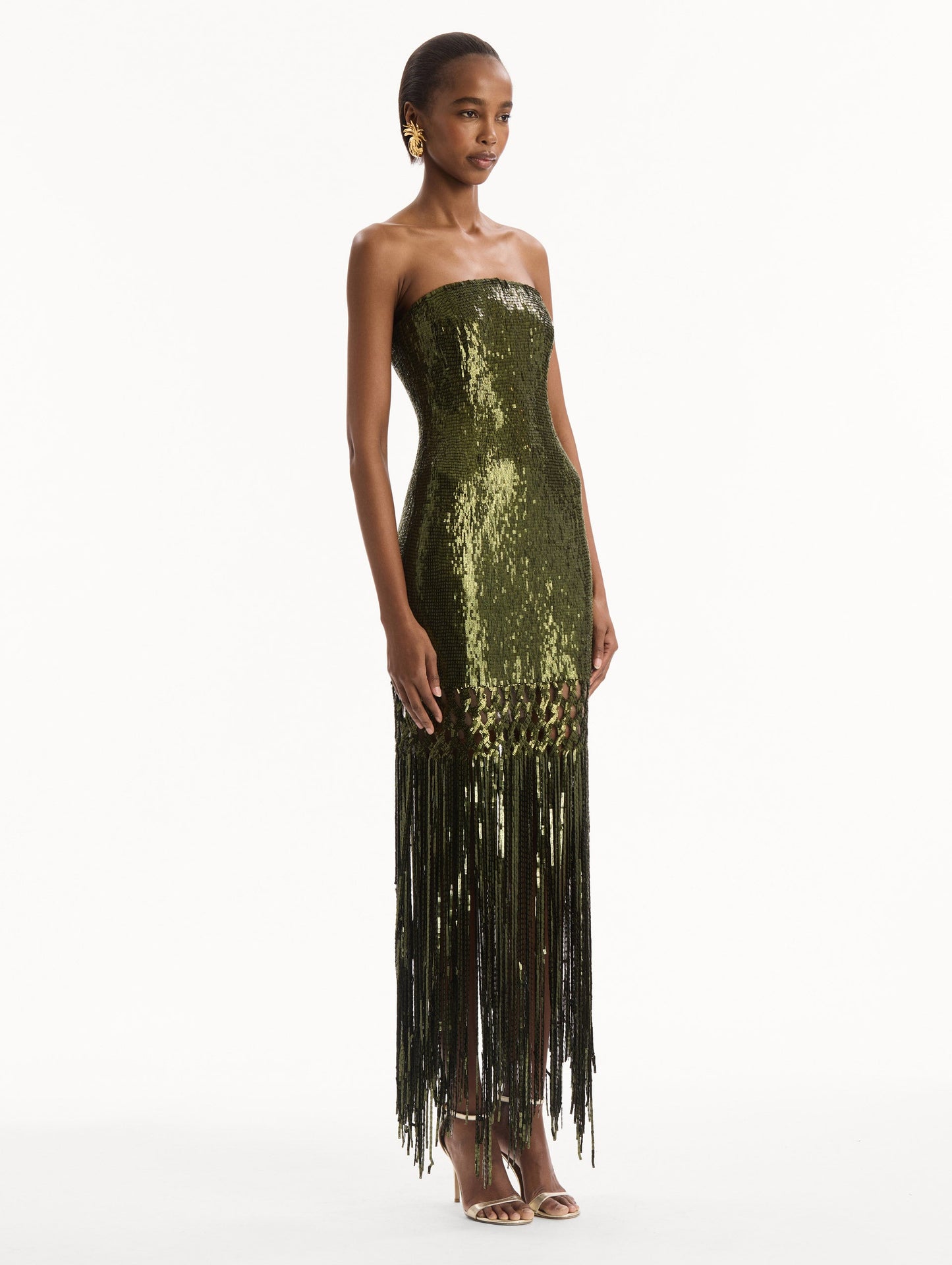 Sequin Fringe Gown Rich olive / Oscar de la Renta