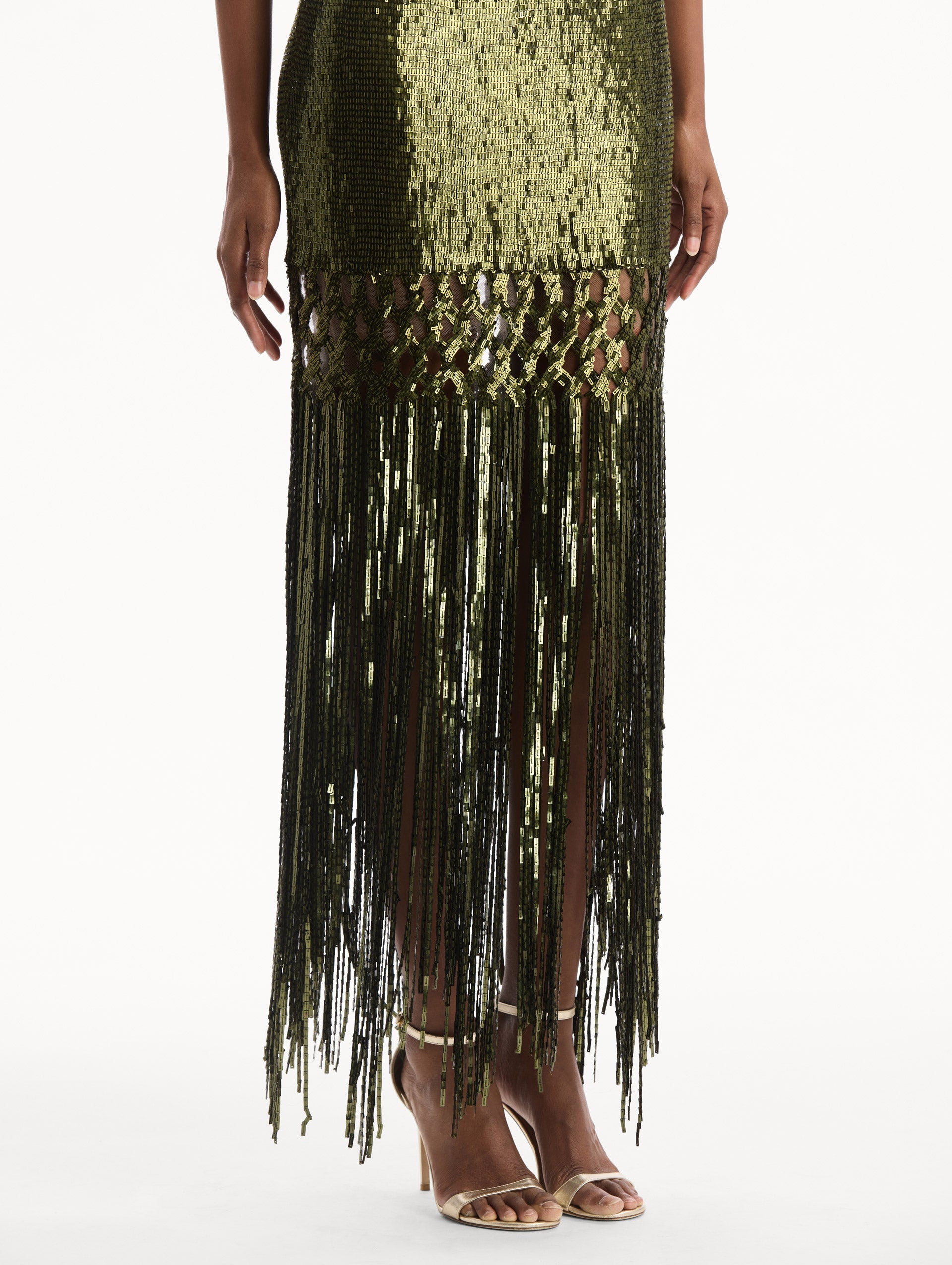 Sequin Fringe Gown Rich olive / Oscar de la Renta