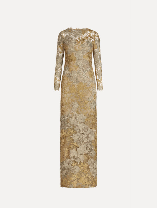 Hibiscus Metallic Guipure Gown Gold/white gold / Oscar de la Renta