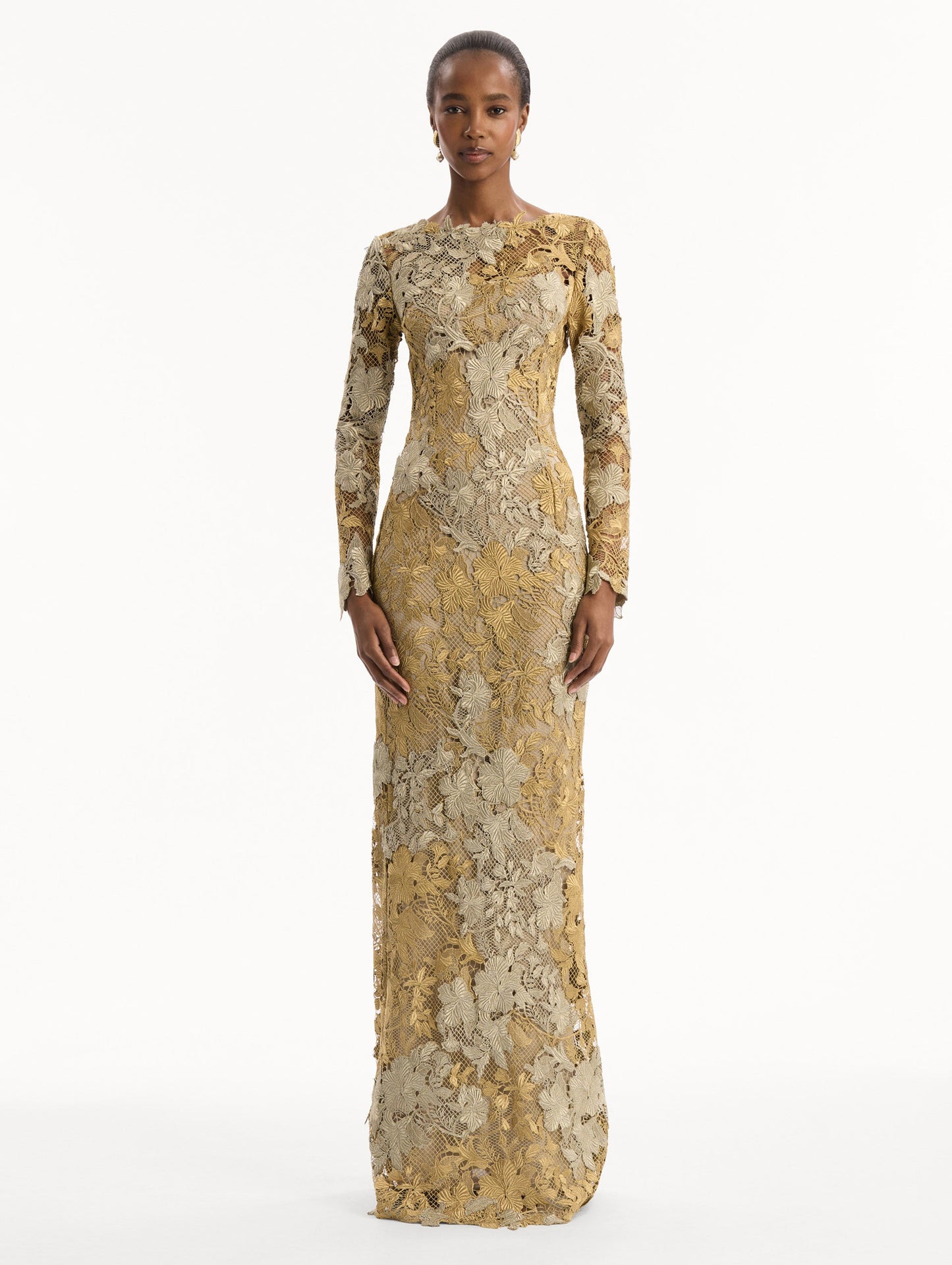 Hibiscus Metallic Guipure Gown Gold/white gold / Oscar de la Renta