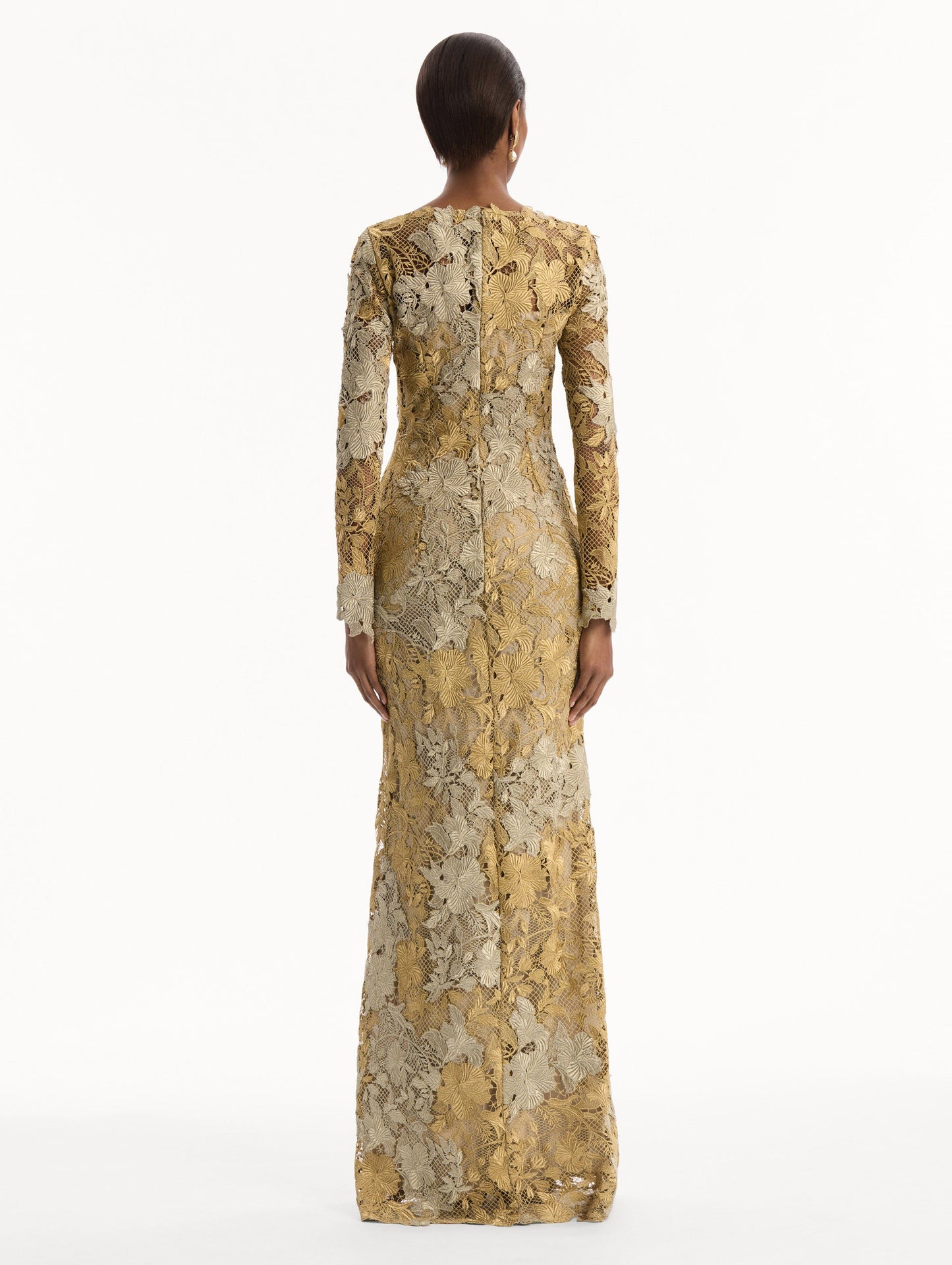 Hibiscus Metallic Guipure Gown Gold/white gold / Oscar de la Renta