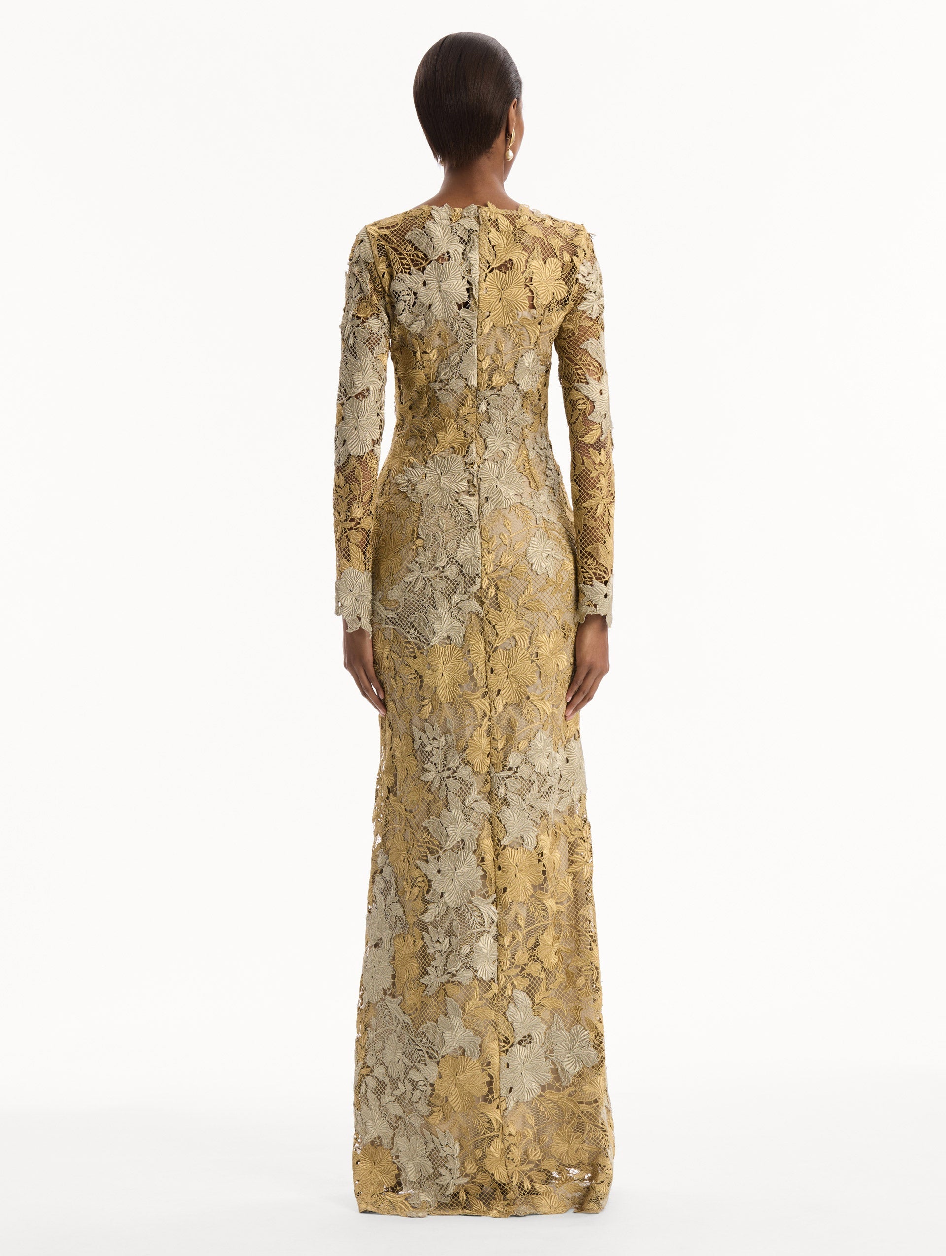 Hibiscus Metallic Guipure Gown Gold/white gold / Oscar de la Renta