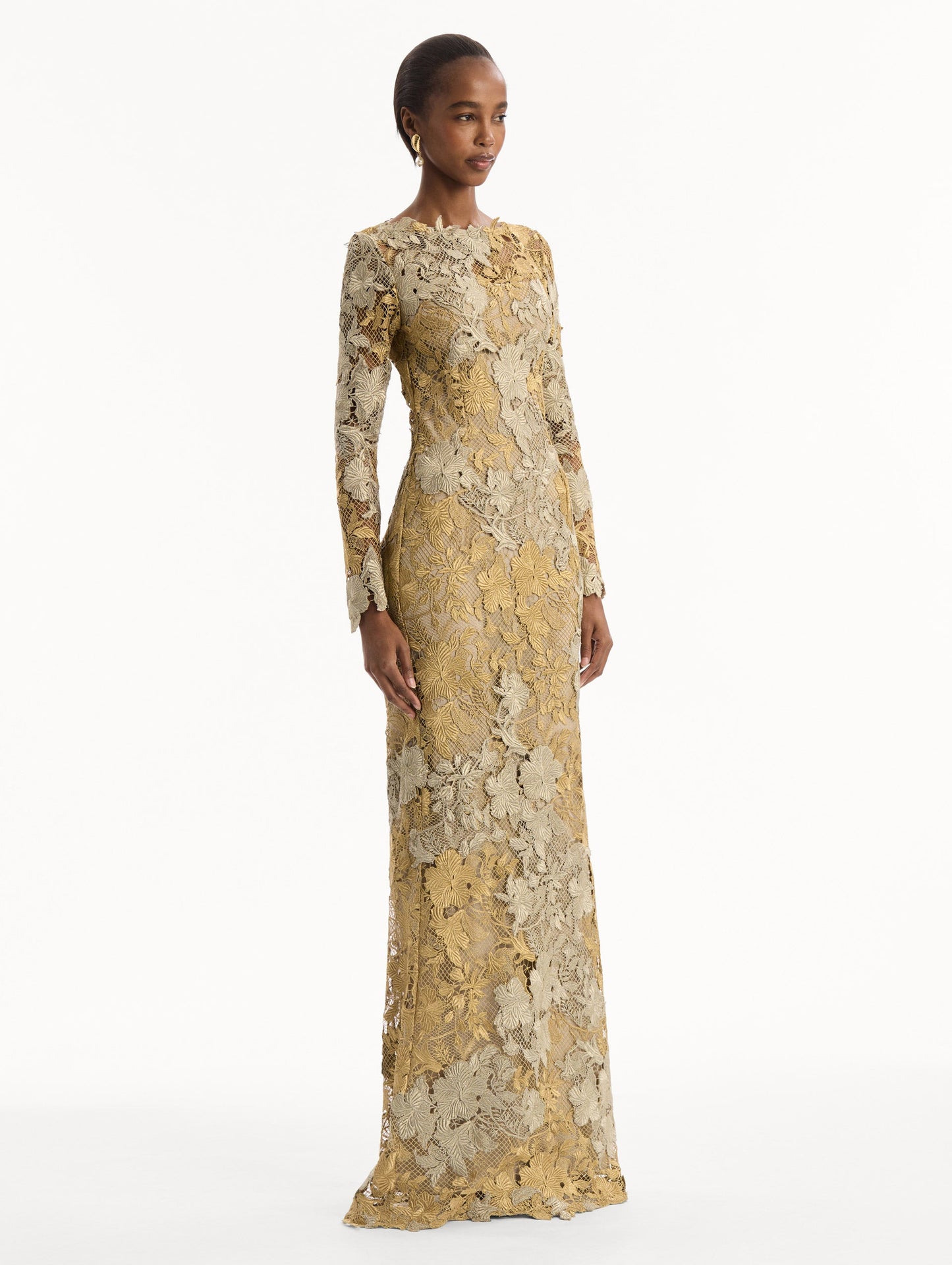 Hibiscus Metallic Guipure Gown Gold/white gold / Oscar de la Renta