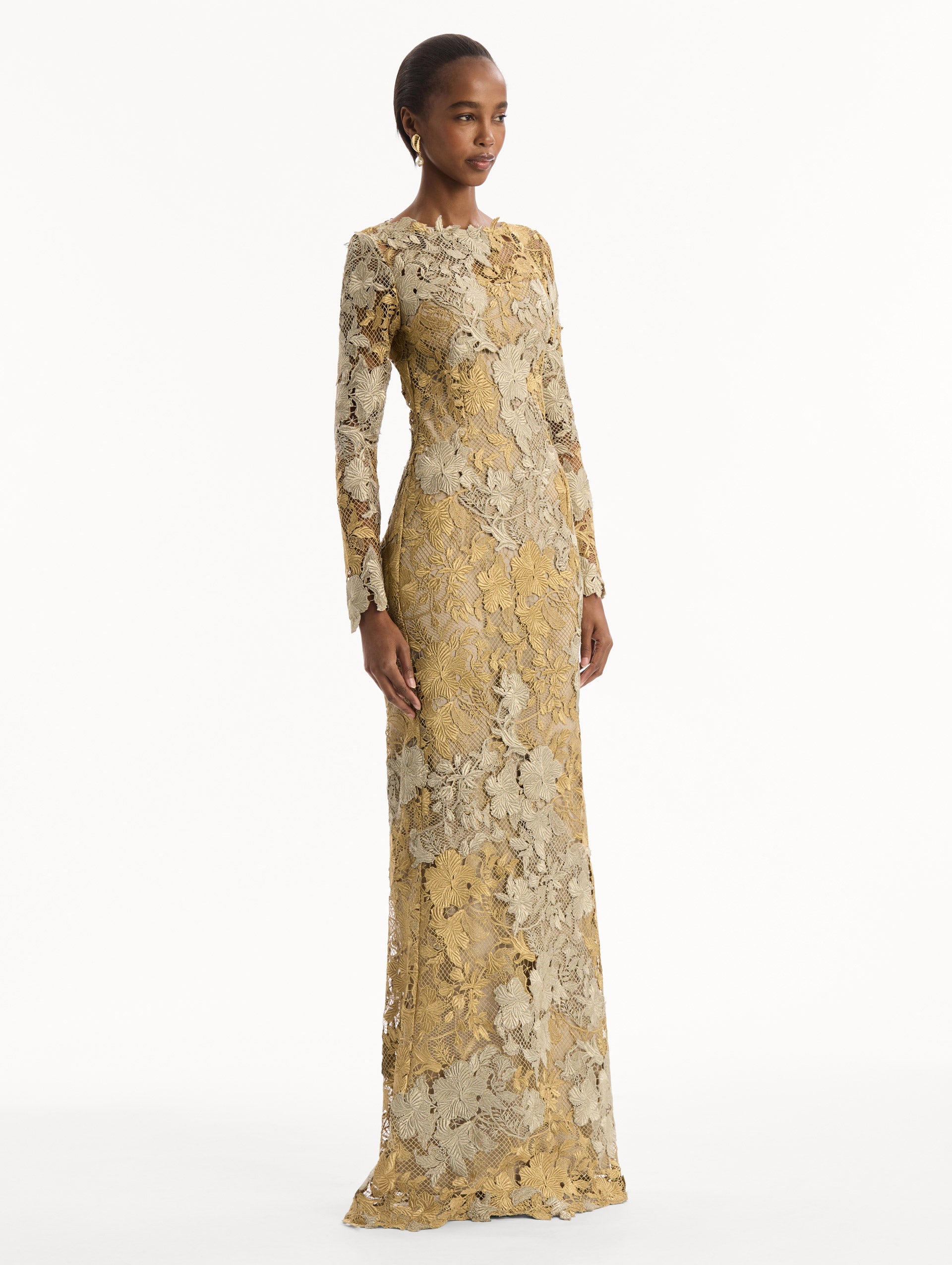 Hibiscus Metallic Guipure Gown Gold/white gold / Oscar de la Renta