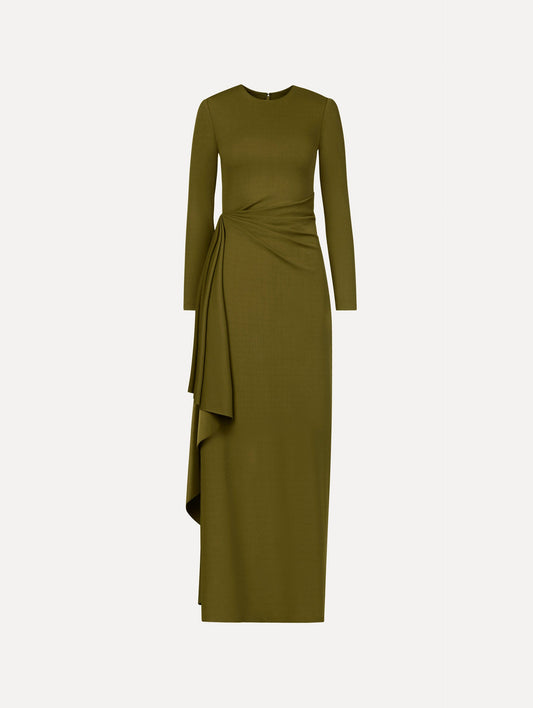 Drape-Detail Jersey Gown Rich olive / Oscar de la Renta