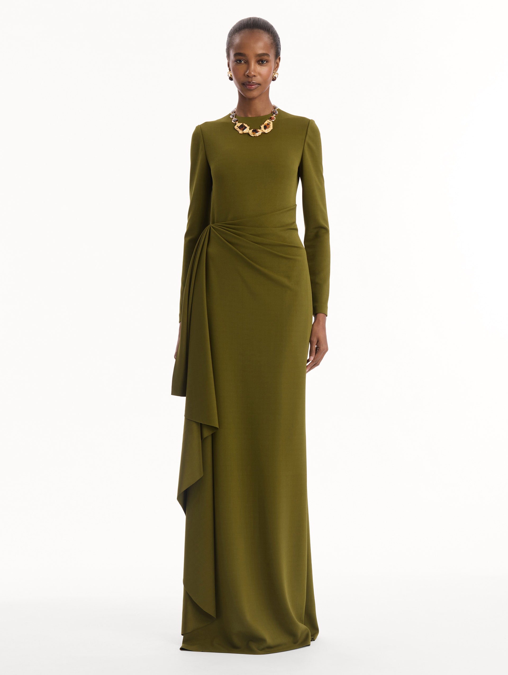 Drape-Detail Jersey Gown Rich olive / Oscar de la Renta