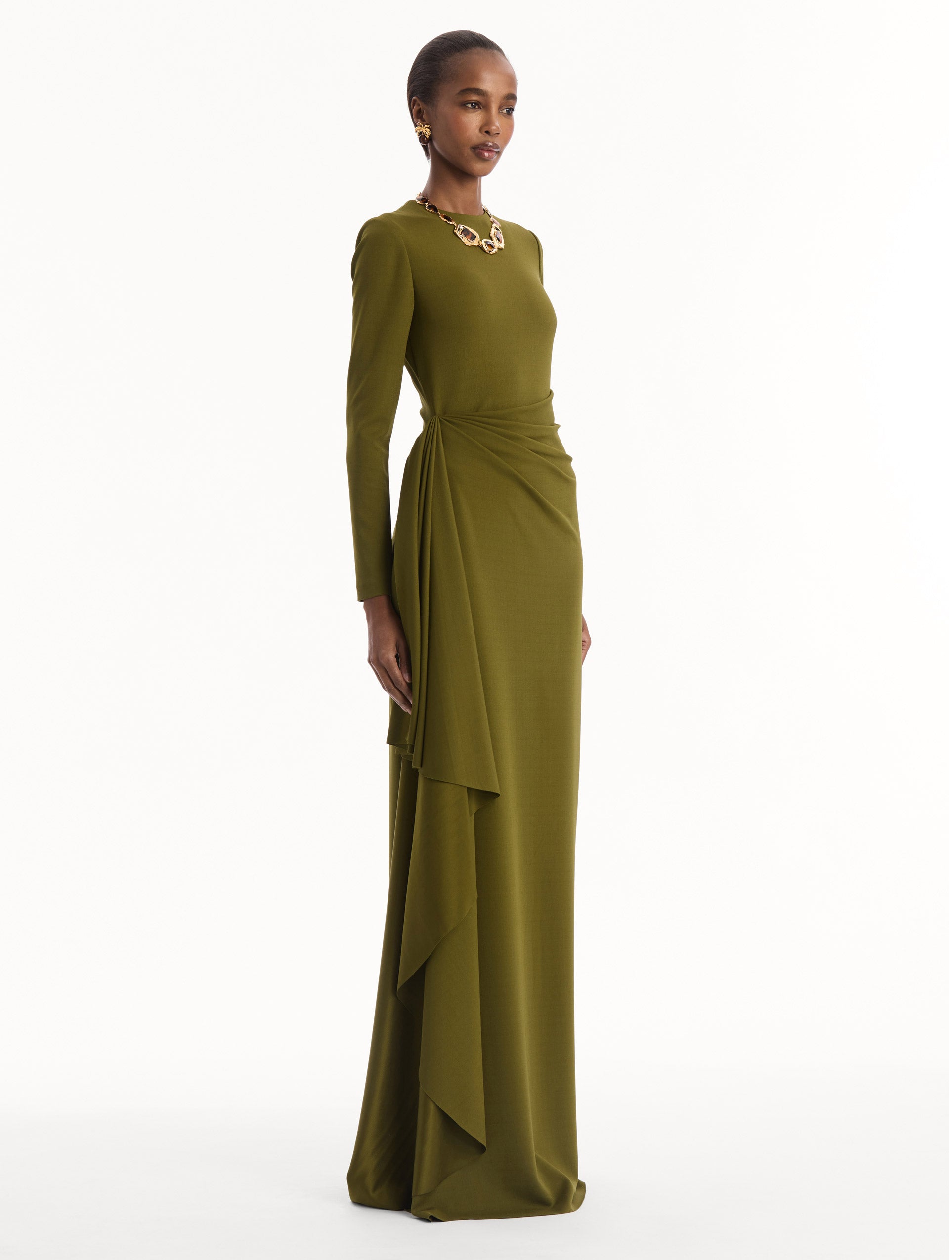Drape-Detail Jersey Gown Rich olive / Oscar de la Renta