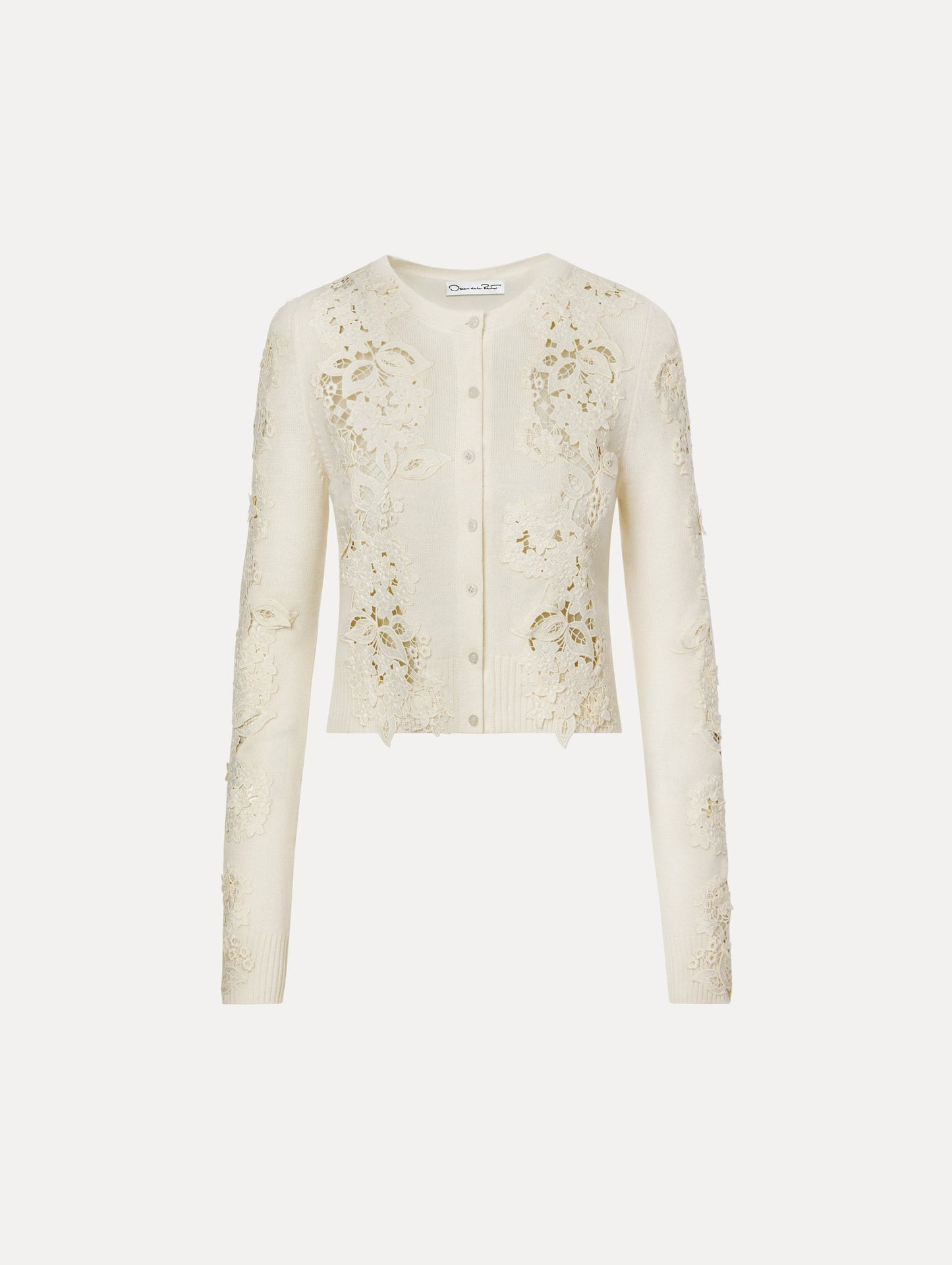 Porcelain Flower Guipure Insert Cardigan Ivory multi / Oscar de la Renta