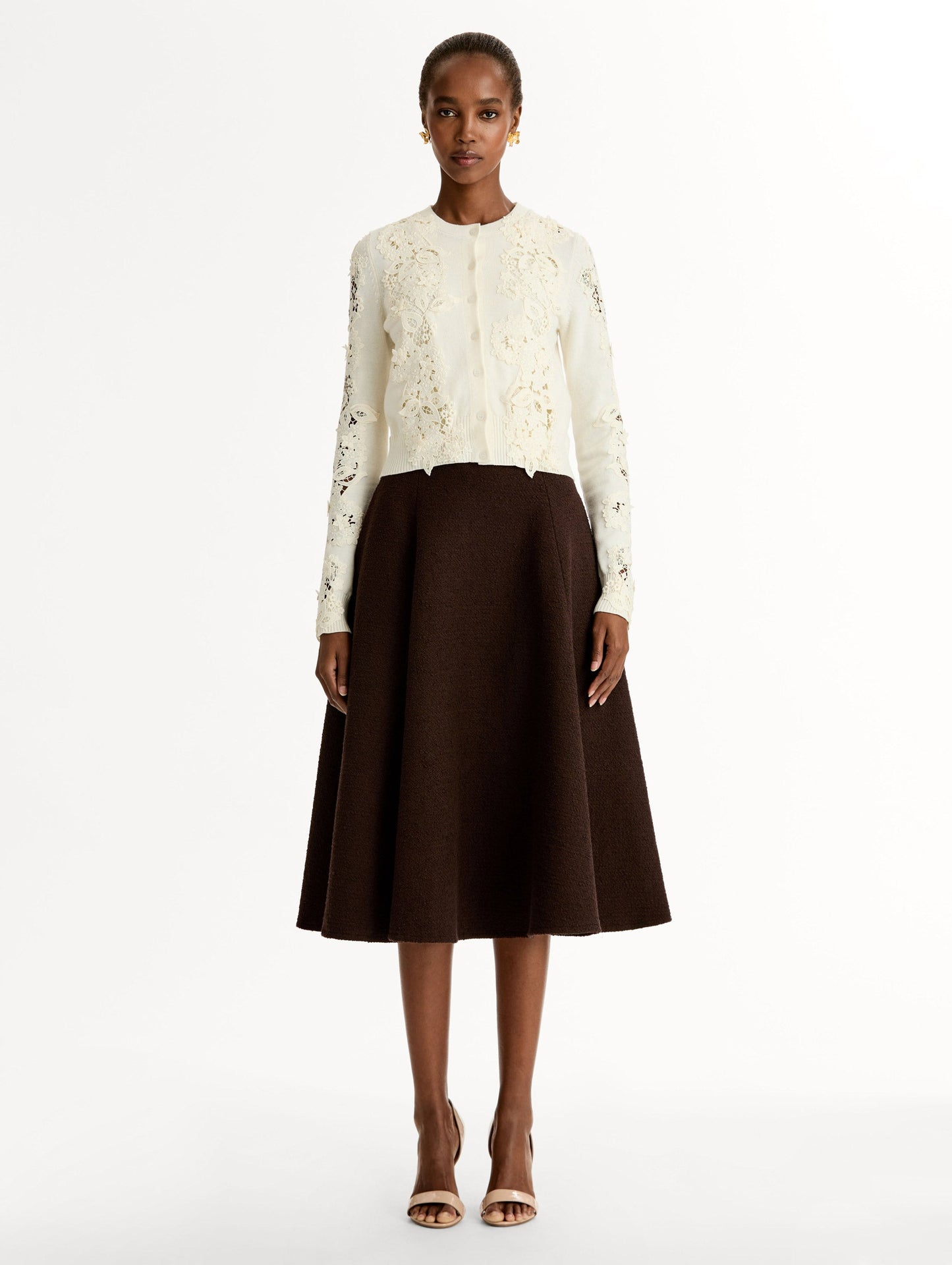 Porcelain Flower Guipure Insert Cardigan Ivory multi / Oscar de la Renta