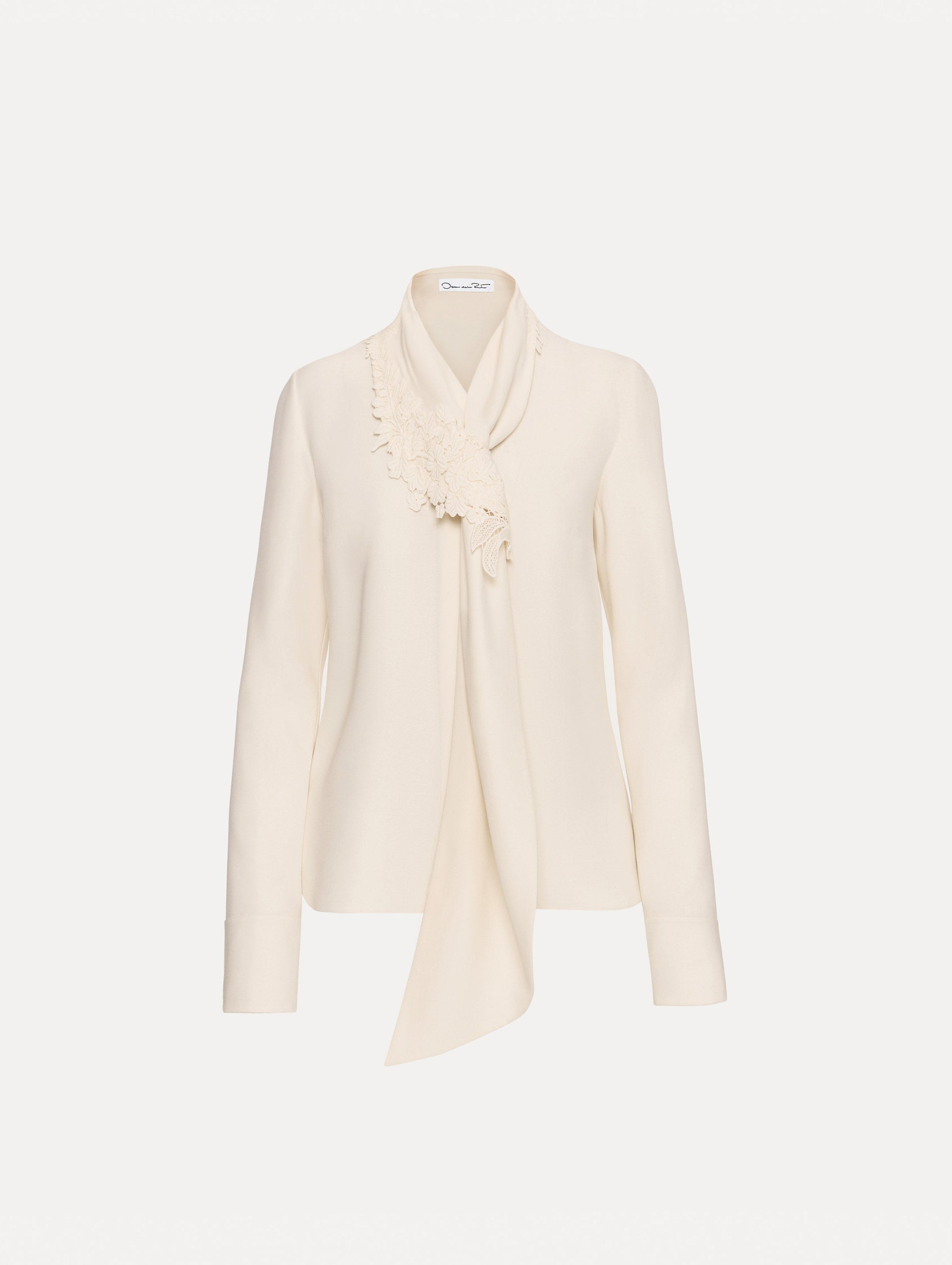 Foxglove Tie-Neck Georgette Blouse Ivory / Oscar de la Renta