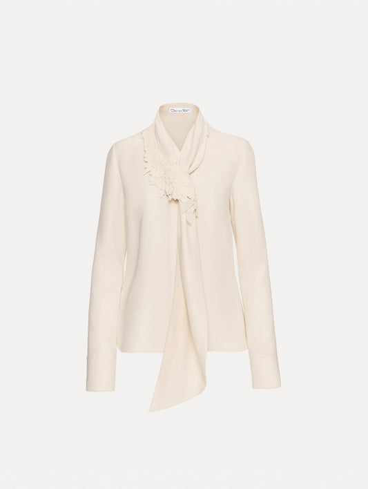 Foxglove Tie-Neck Georgette Blouse Ivory / Oscar de la Renta