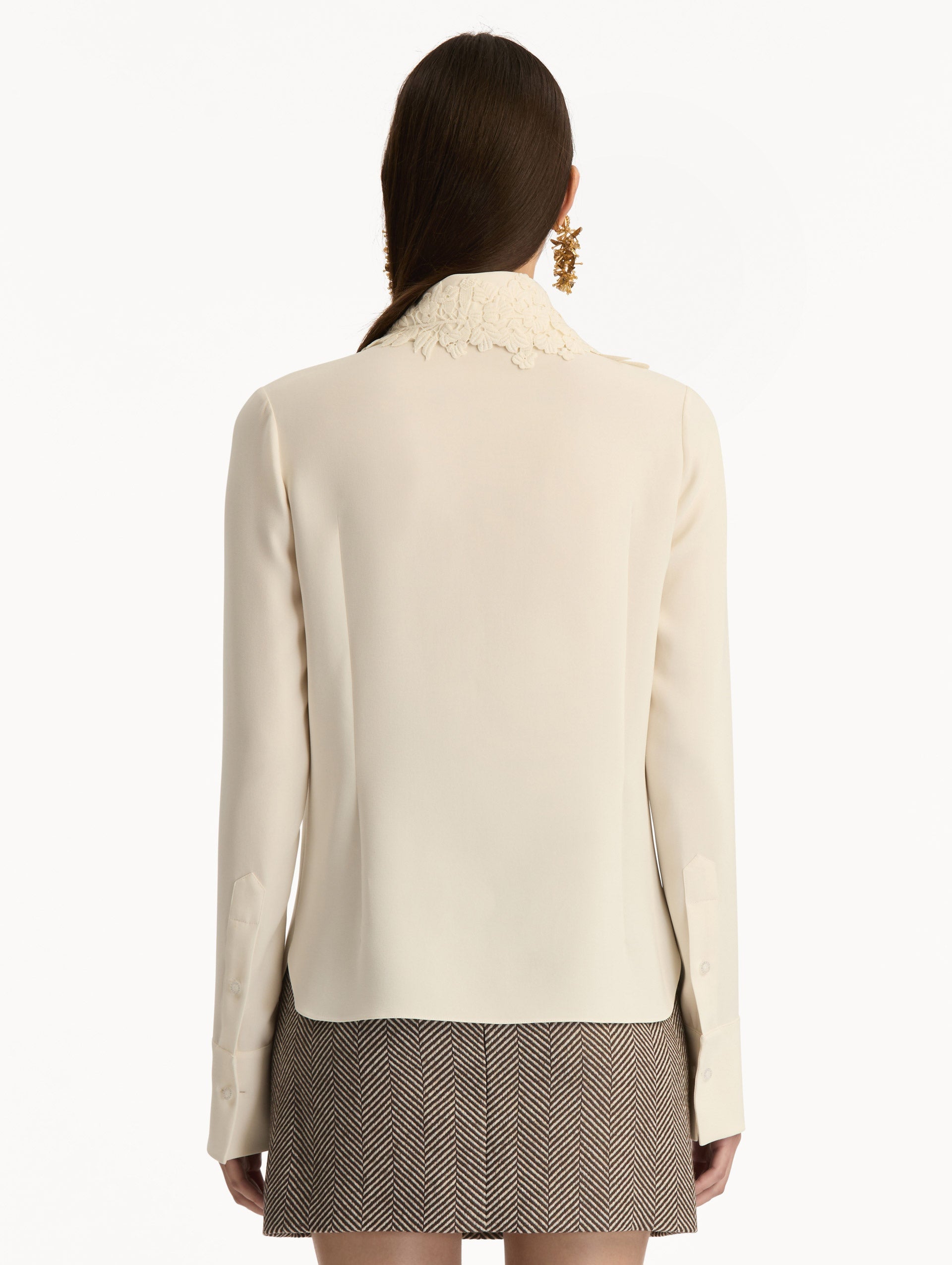 Foxglove Tie-Neck Georgette Blouse Ivory / Oscar de la Renta