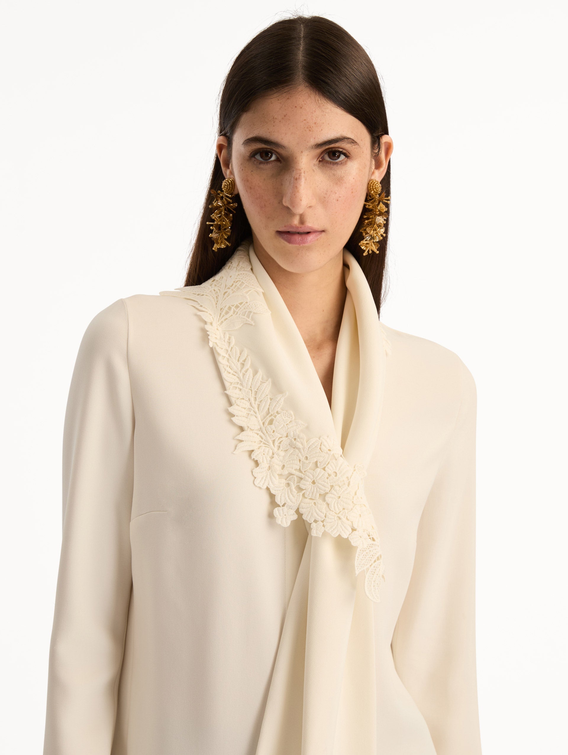 Foxglove Tie-Neck Georgette Blouse Ivory / Oscar de la Renta