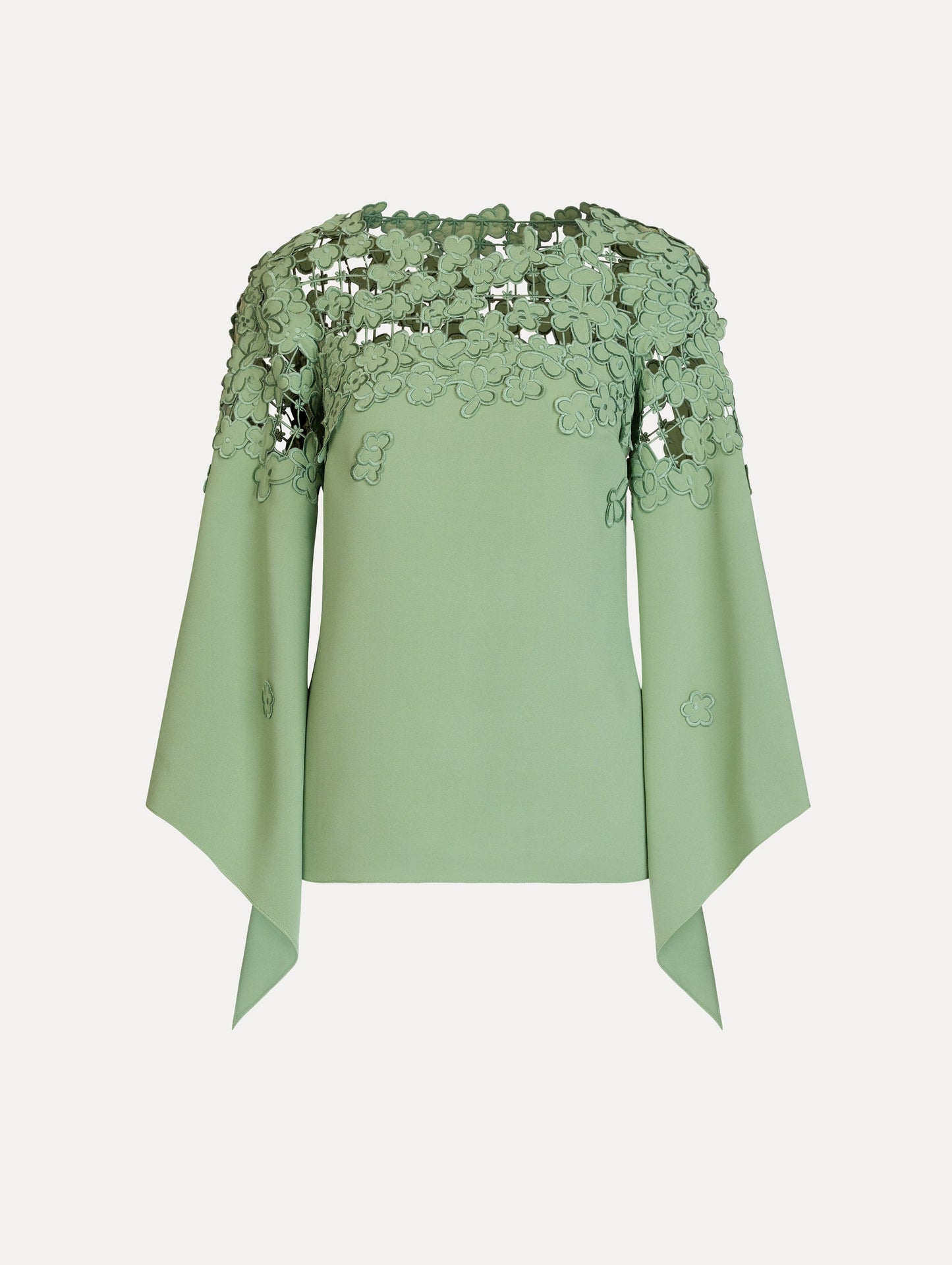Floral Appliqué Lattice Blouse Pale olive / Oscar de la Renta