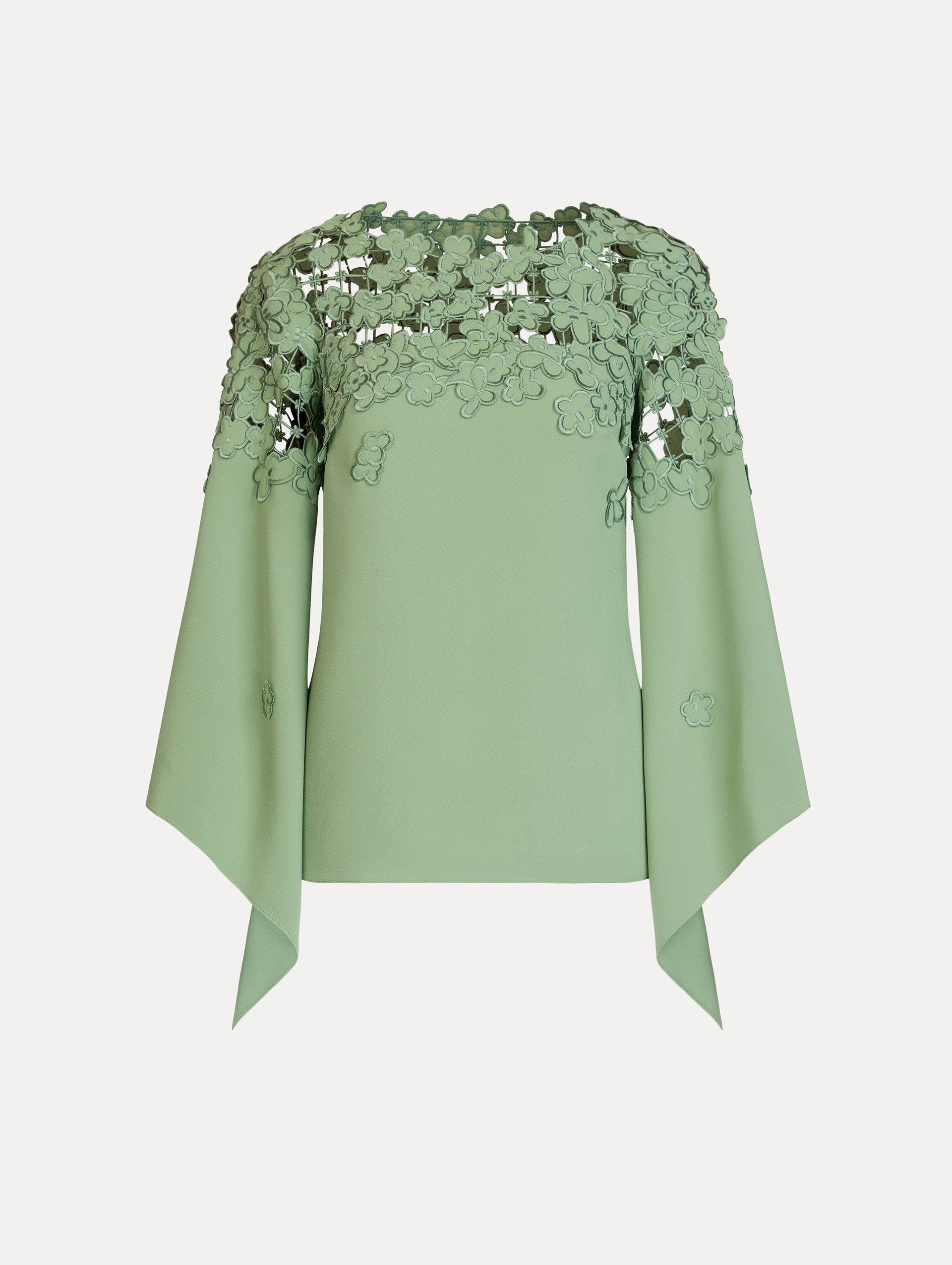 Floral Appliqué Lattice Blouse Pale olive / Oscar de la Renta