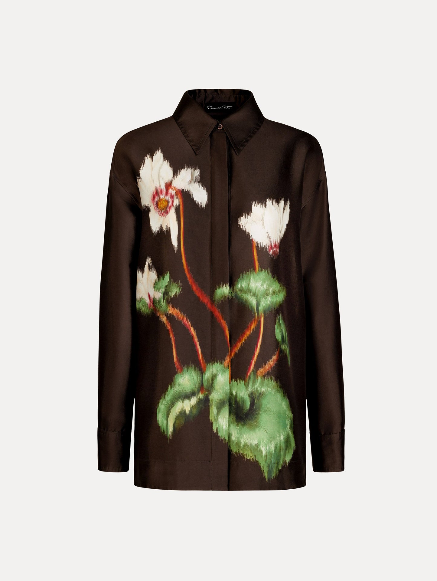 Chiné Cyclamen Silk Mikado Blouse White/mahogany / Oscar de la Renta