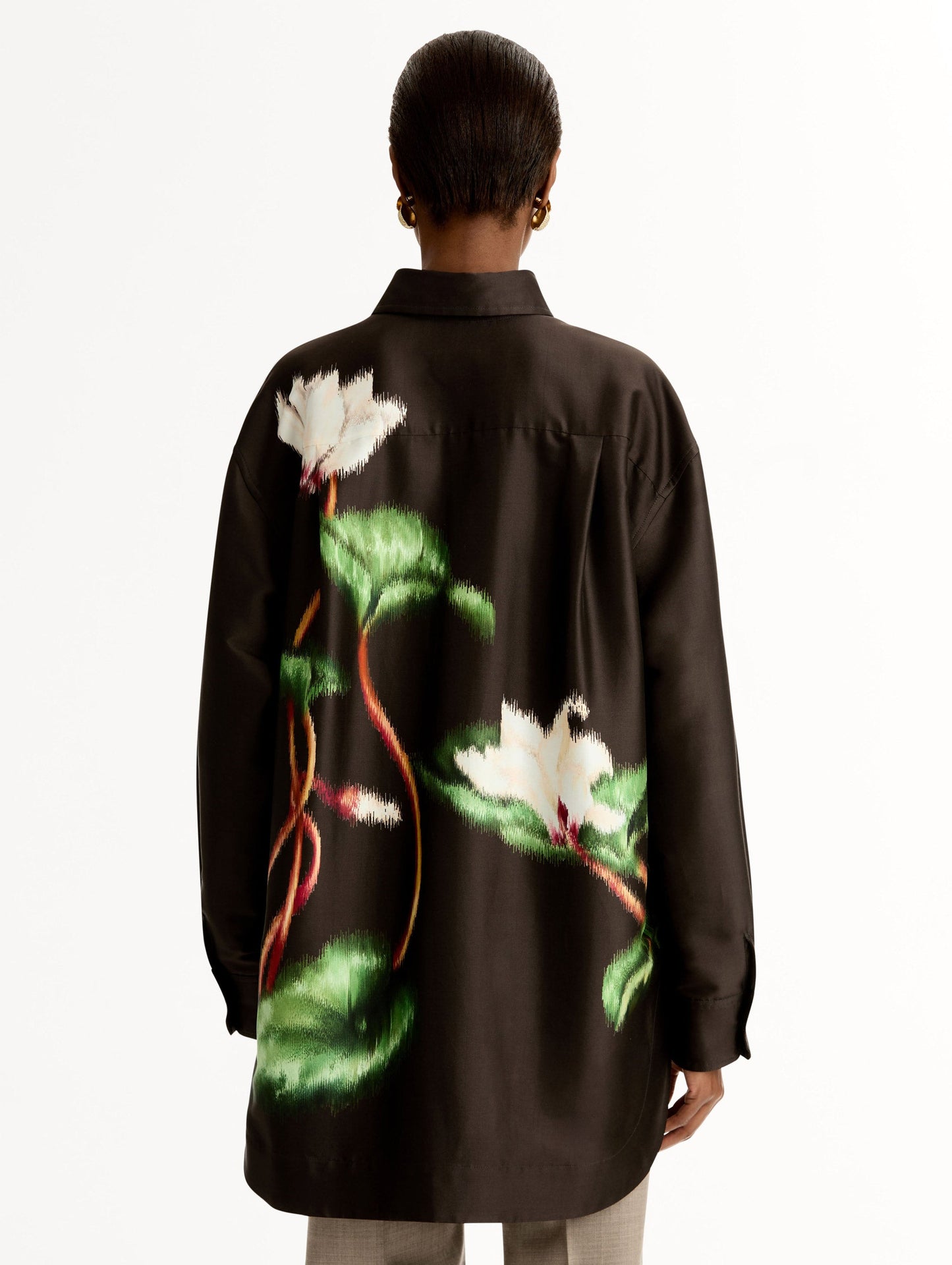 Chiné Cyclamen Silk Mikado Blouse White/mahogany / Oscar de la Renta