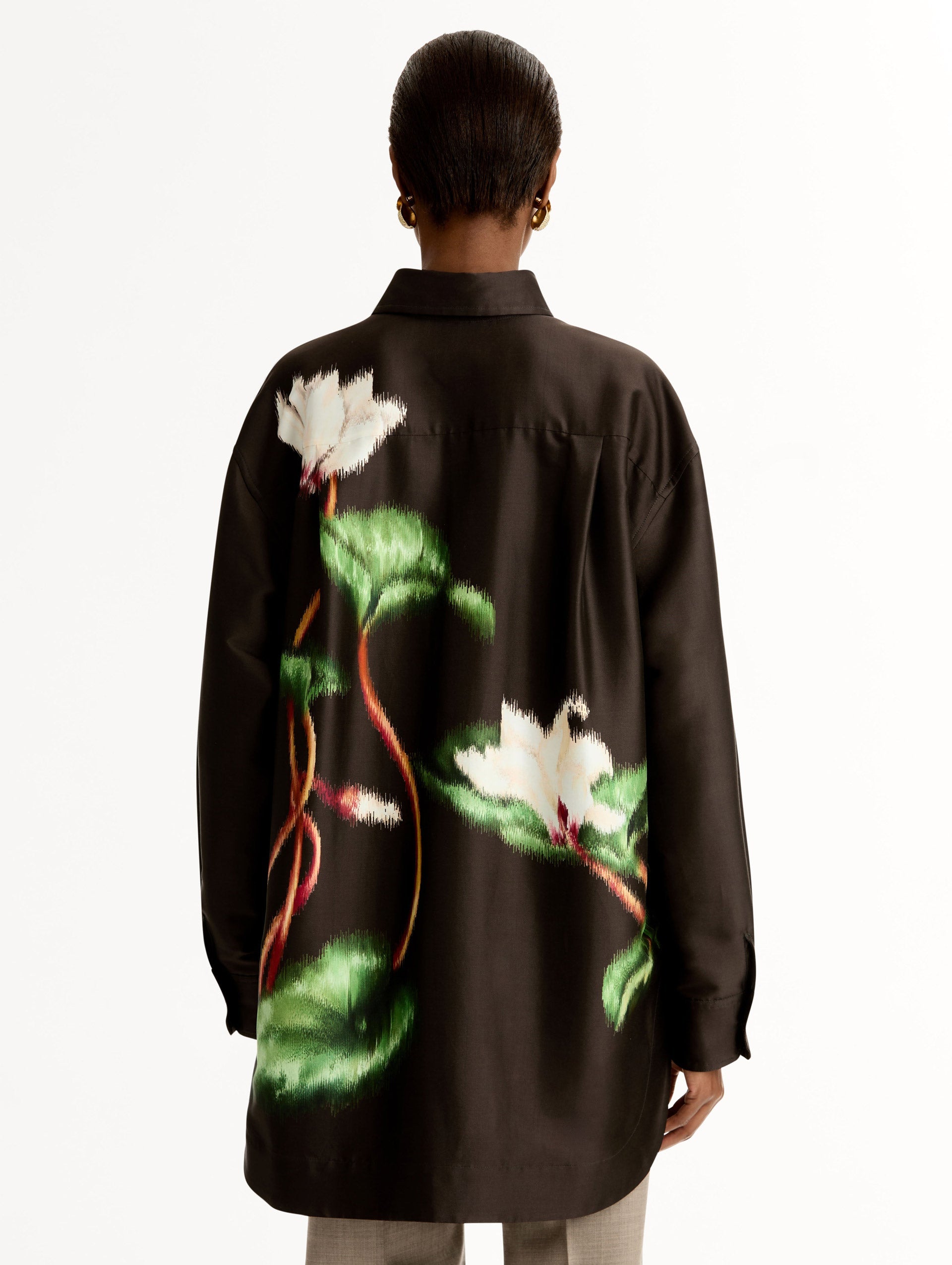 Chiné Cyclamen Silk Mikado Blouse White/mahogany / Oscar de la Renta
