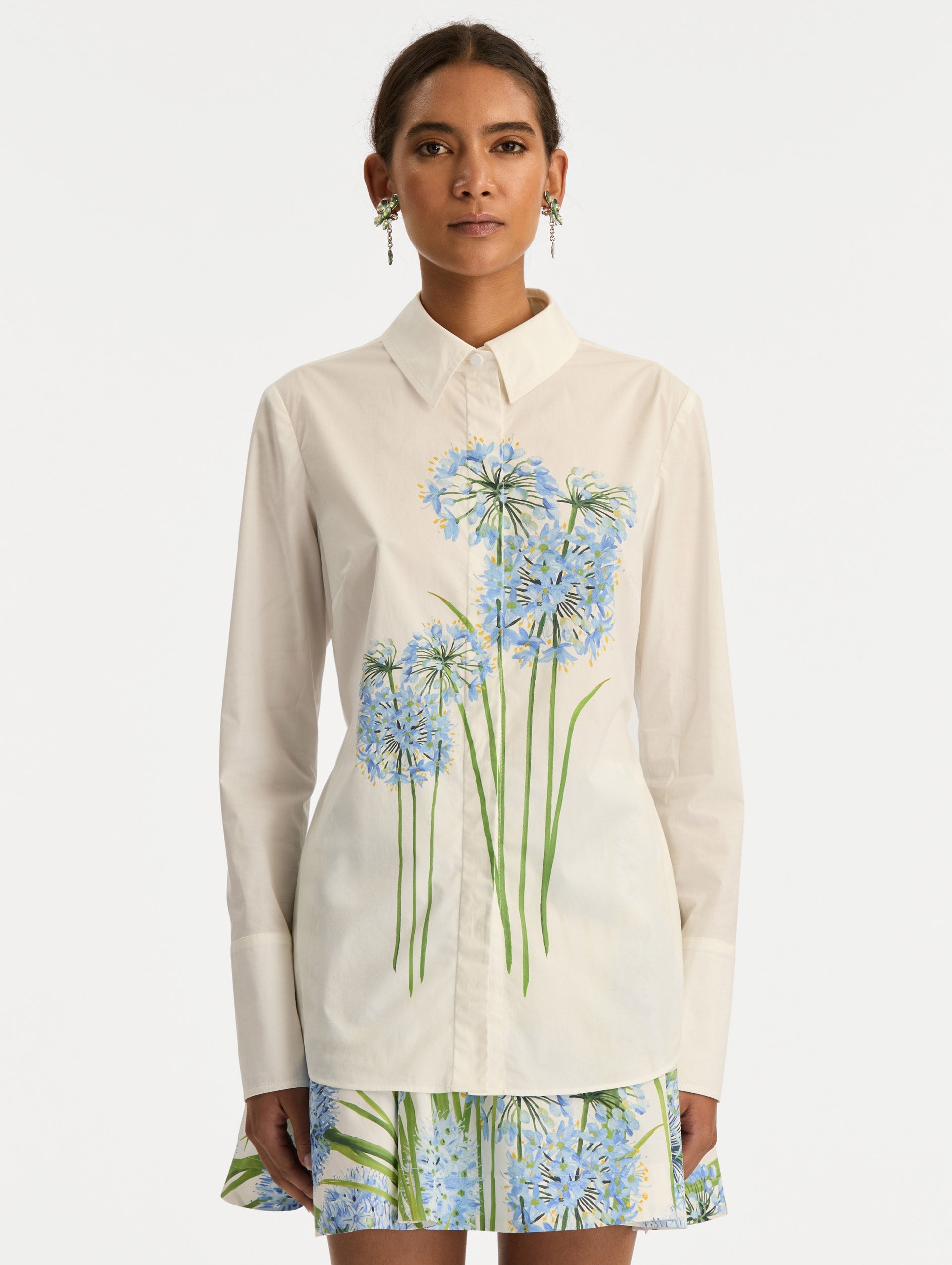 Allium Cotton Poplin Blouse Blue/white / Oscar de la Renta
