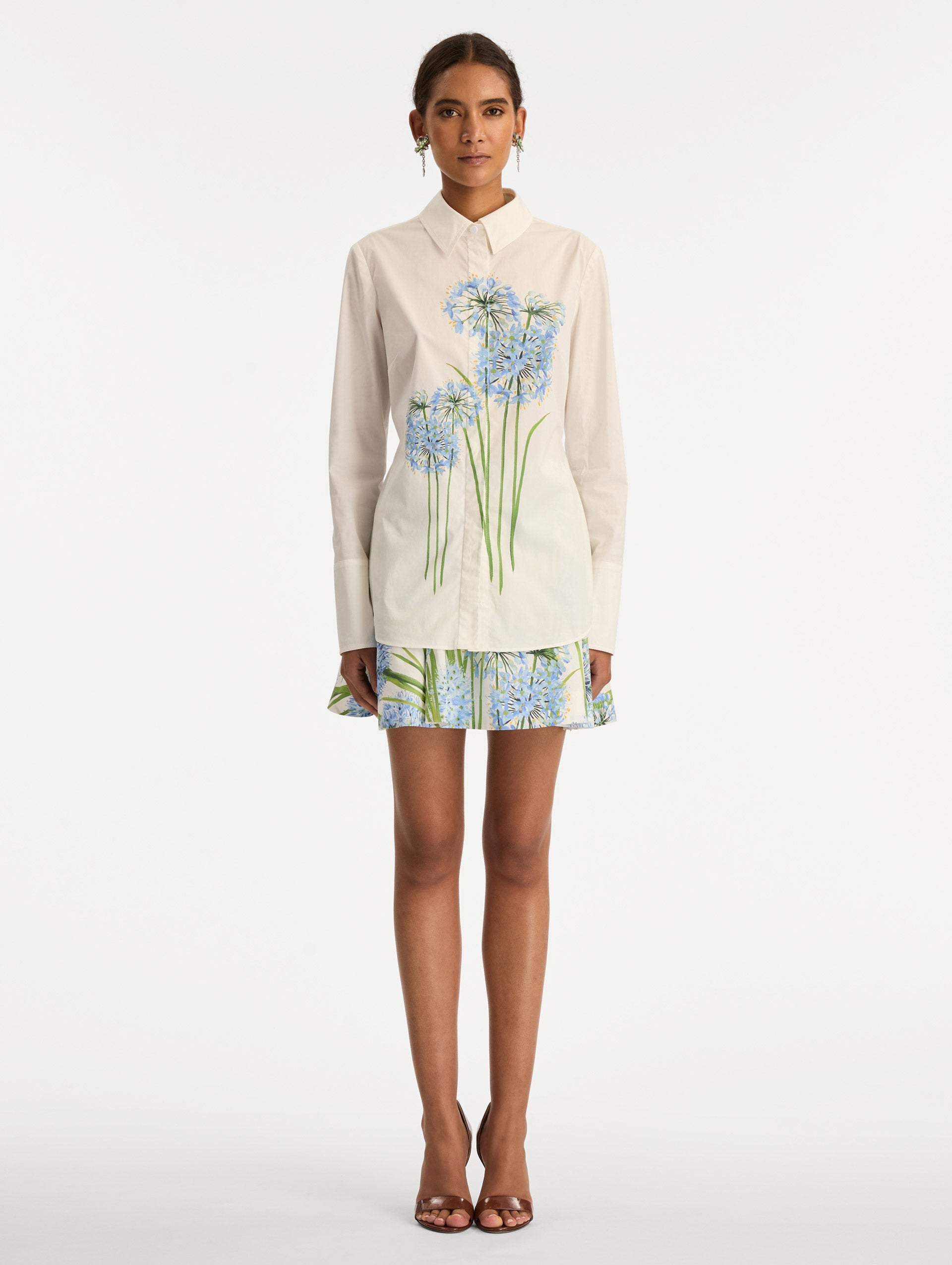 Allium Cotton Poplin Blouse Blue/white / Oscar de la Renta