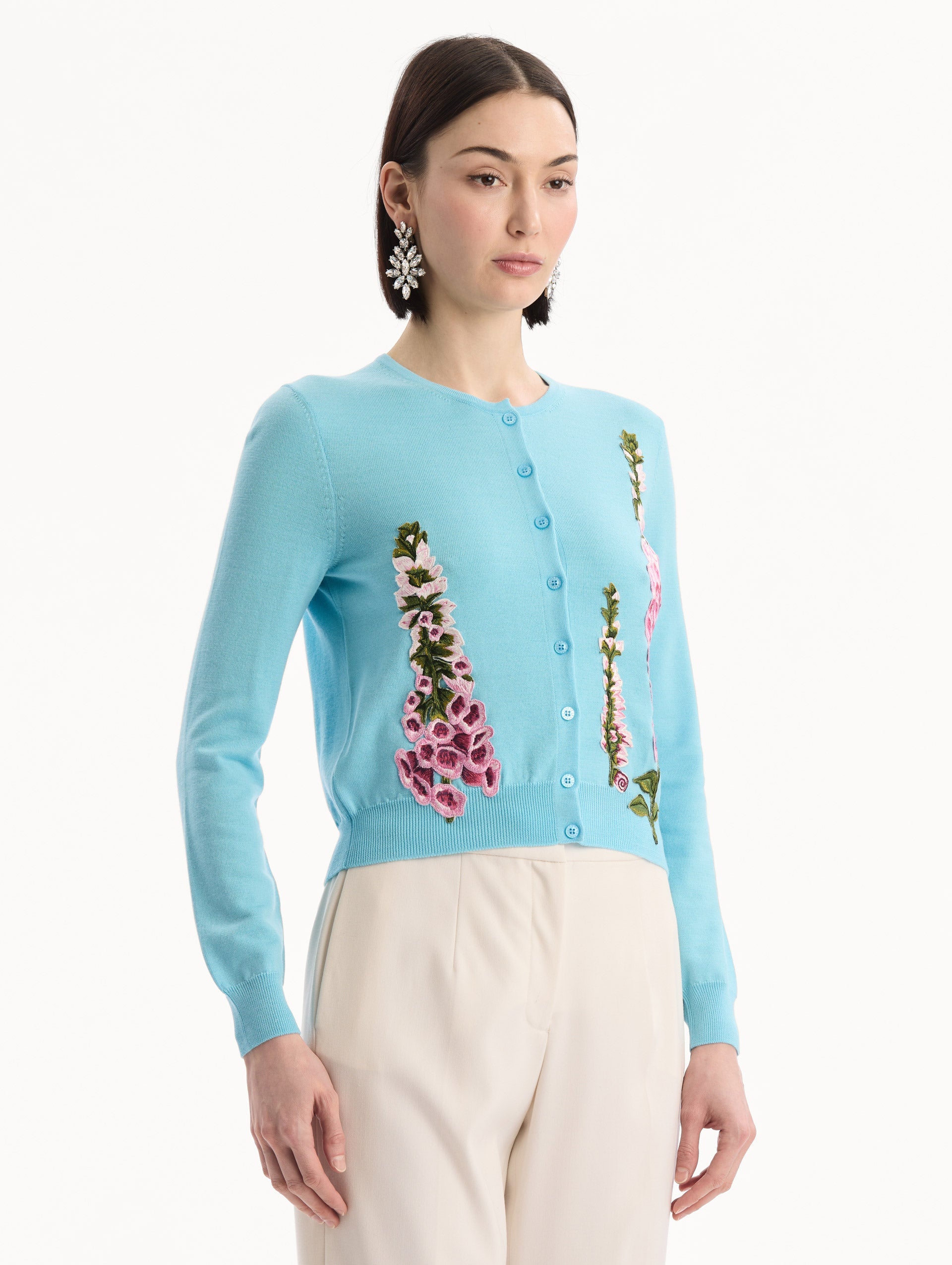 Foxglove Threadwork Cardigan Lilac/sky / Oscar de la Renta