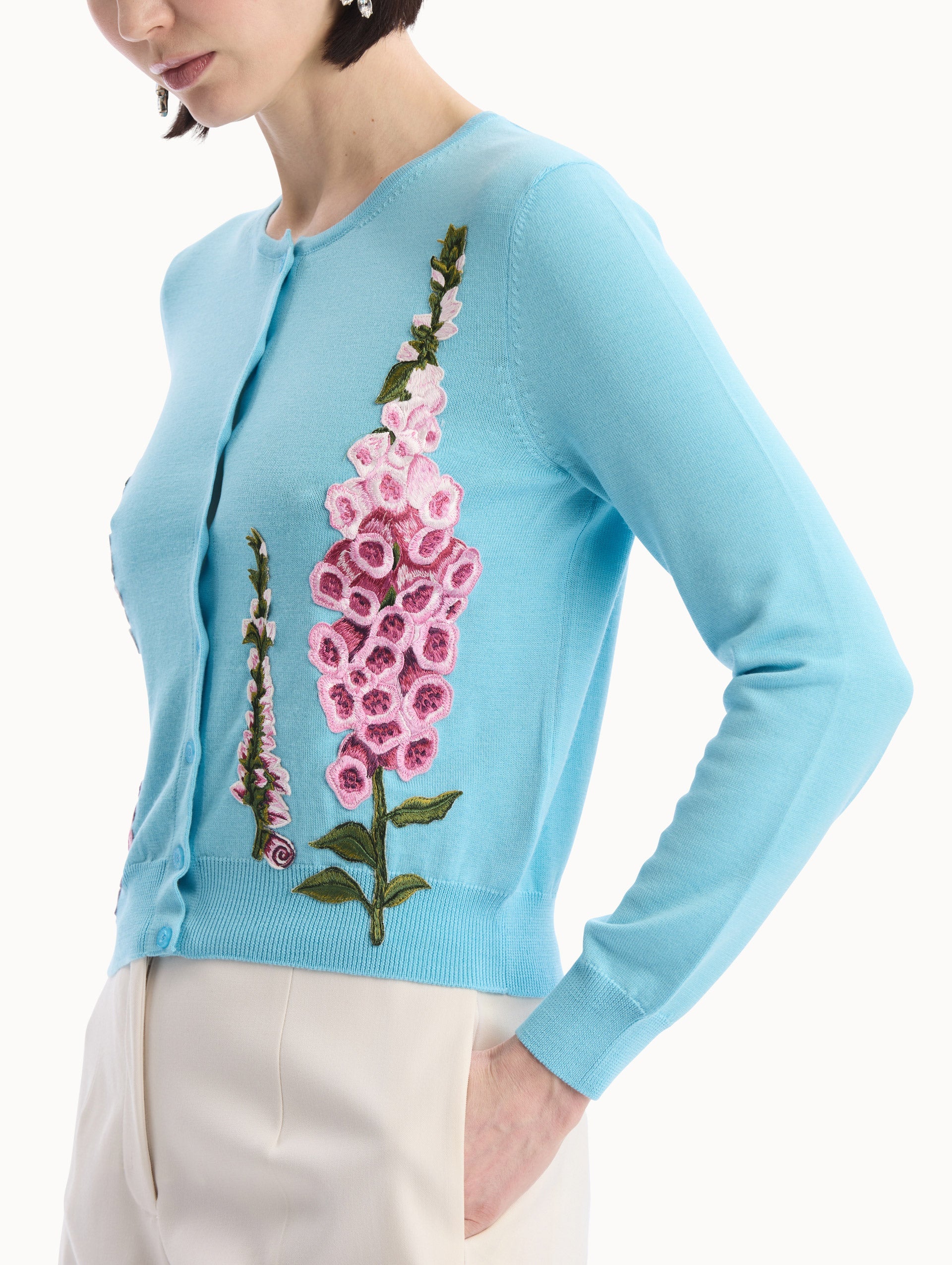 Foxglove Threadwork Cardigan Lilac/sky / Oscar de la Renta