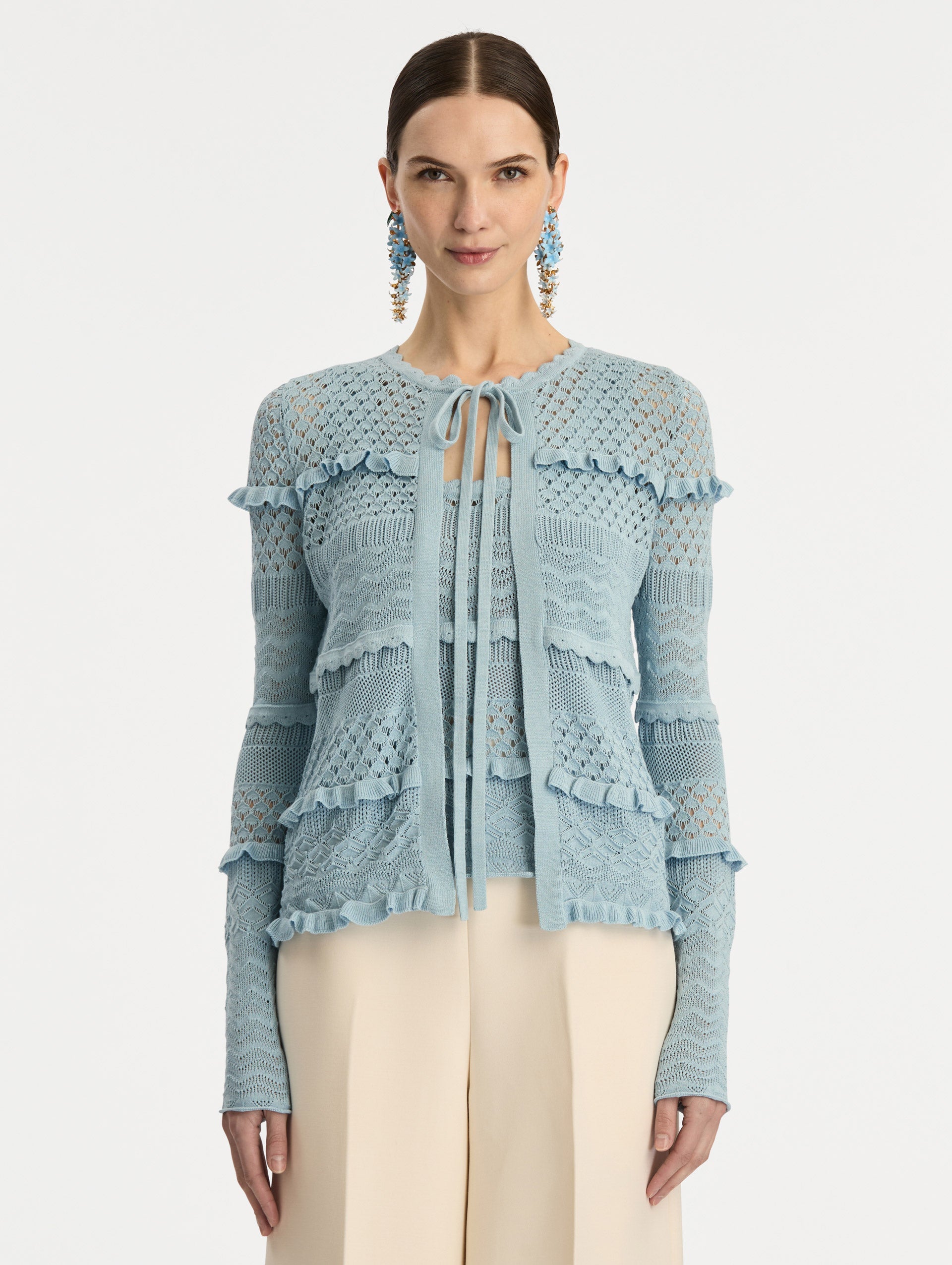 Scallop Trim Cardigan Sky / Oscar de la Renta