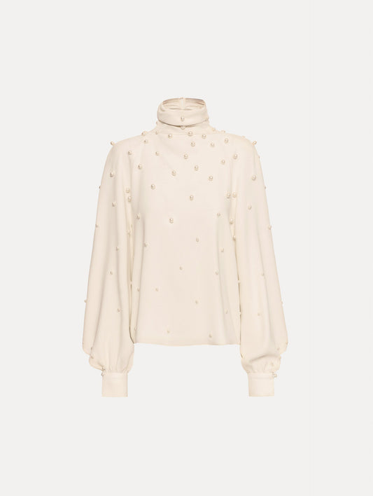 Pearl Cluster Georgette Blouse Ivory / Oscar de la Renta