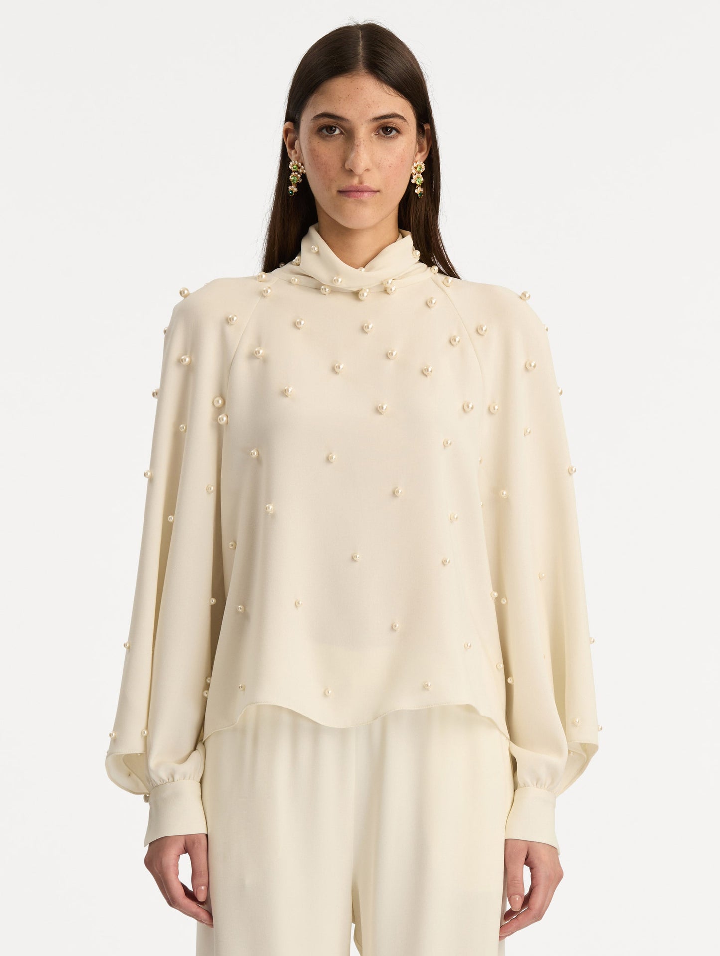 Pearl Cluster Georgette Blouse Ivory / Oscar de la Renta