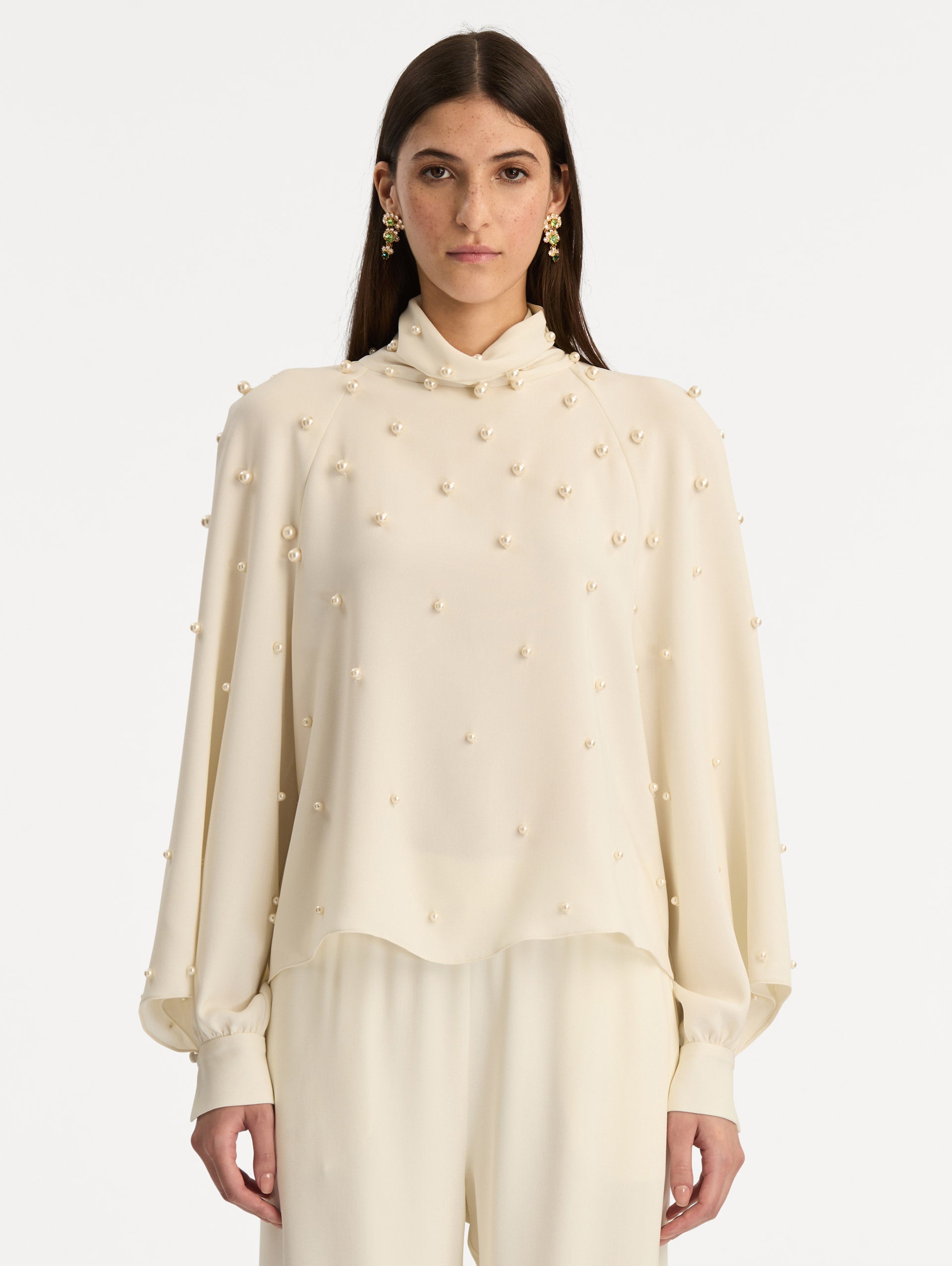 Pearl Cluster Georgette Blouse Ivory / Oscar de la Renta