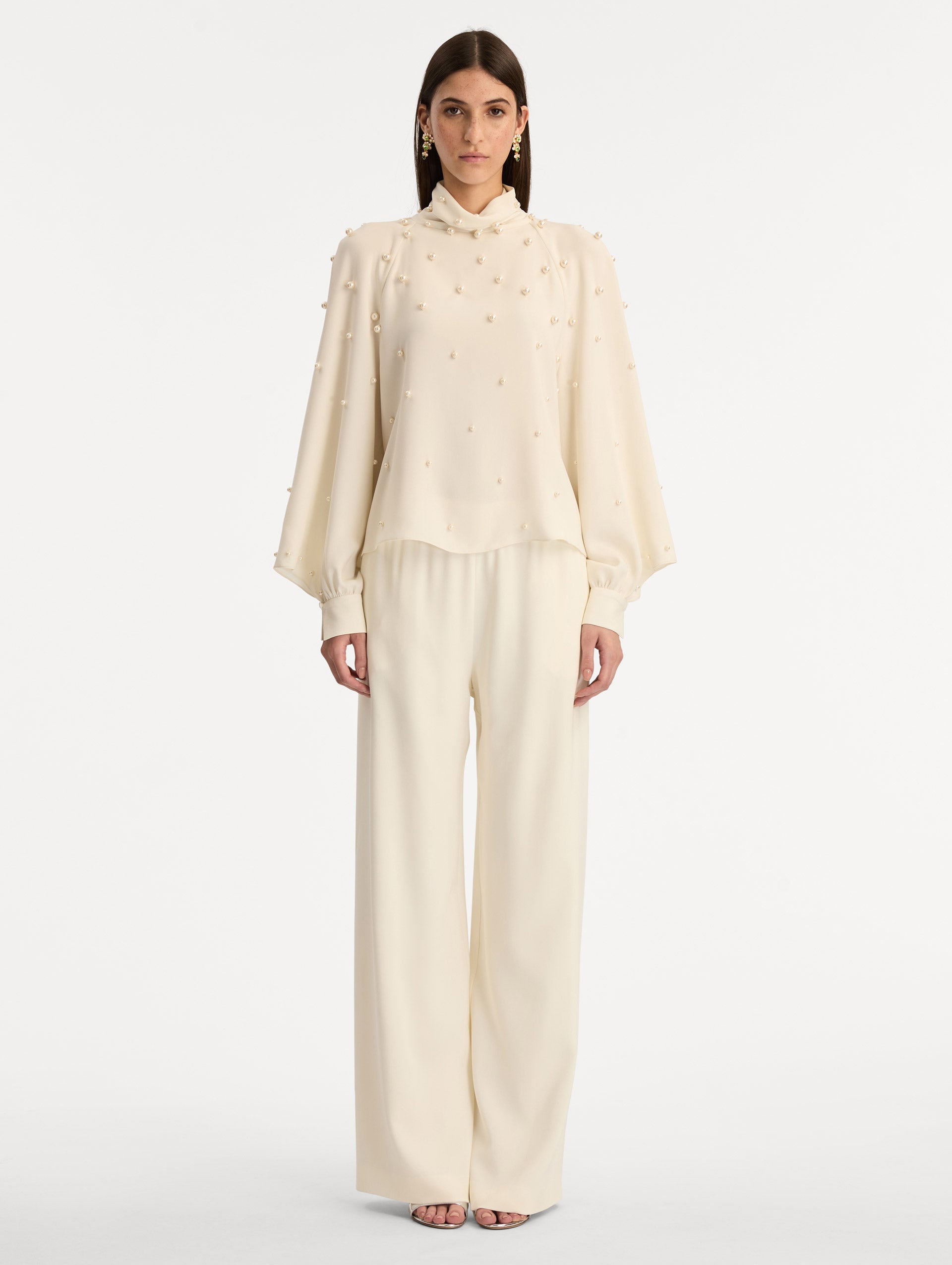 Pearl Cluster Georgette Blouse Ivory / Oscar de la Renta