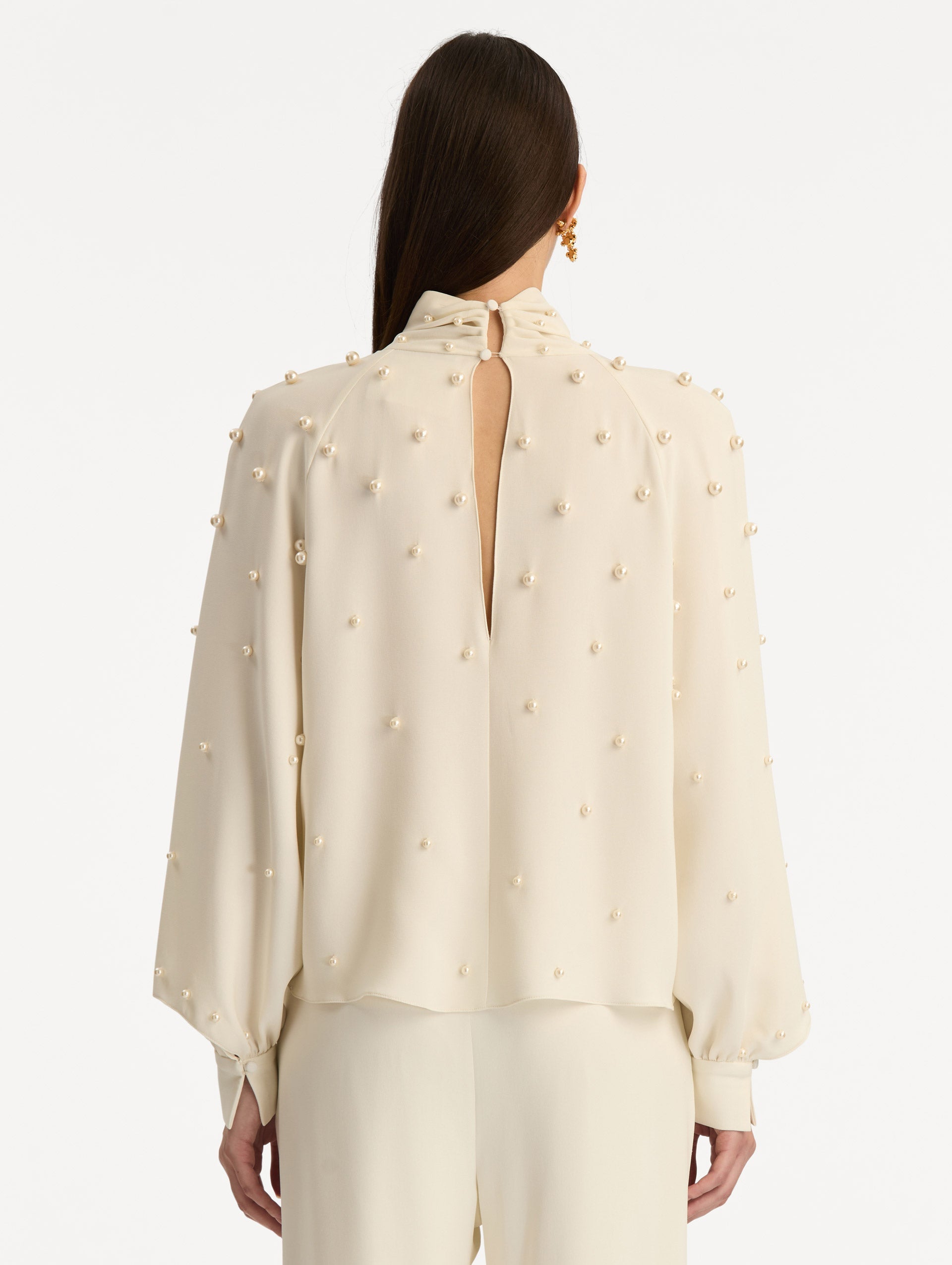 Pearl Cluster Georgette Blouse Ivory / Oscar de la Renta