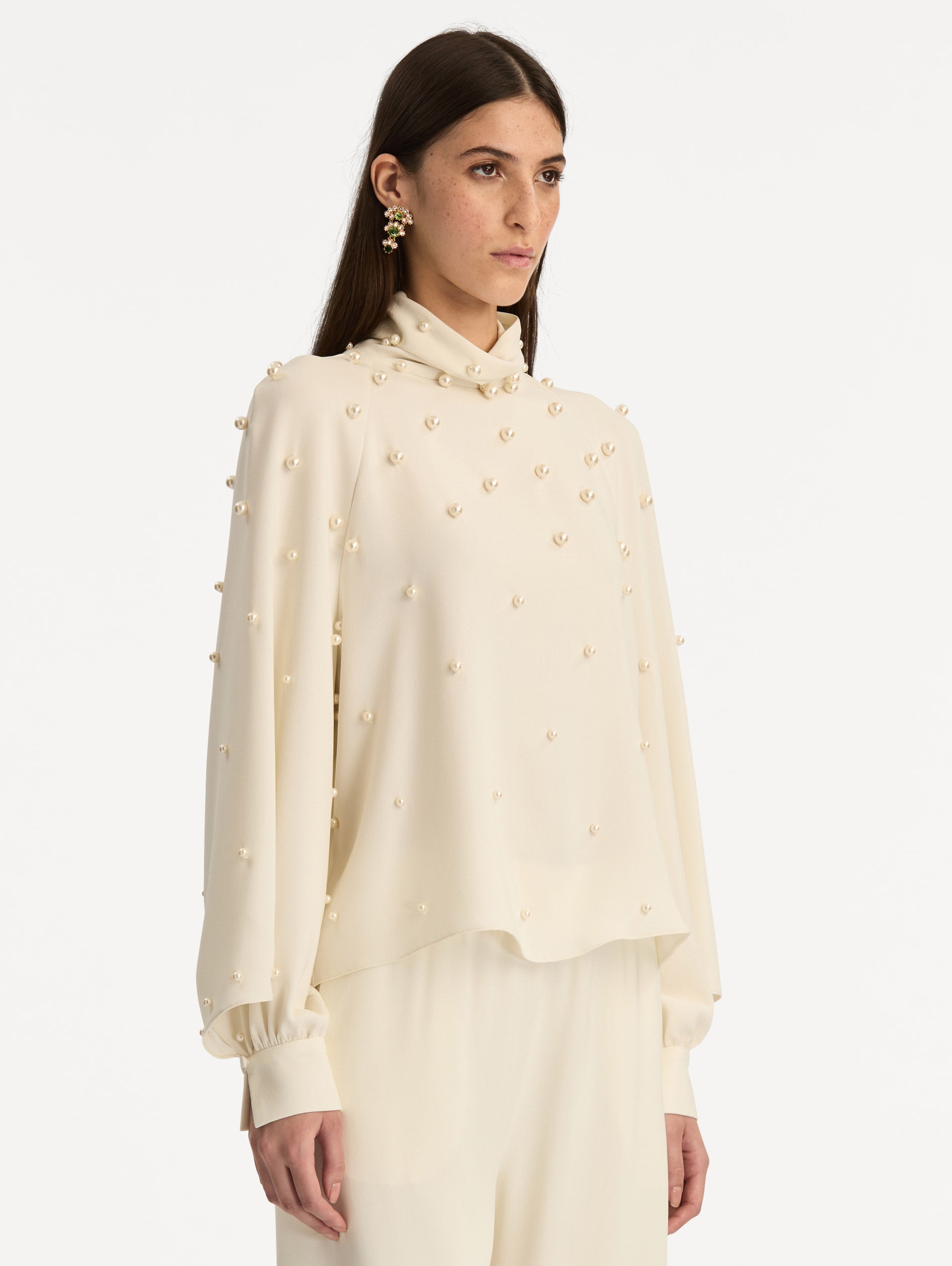 Pearl Cluster Georgette Blouse Ivory / Oscar de la Renta