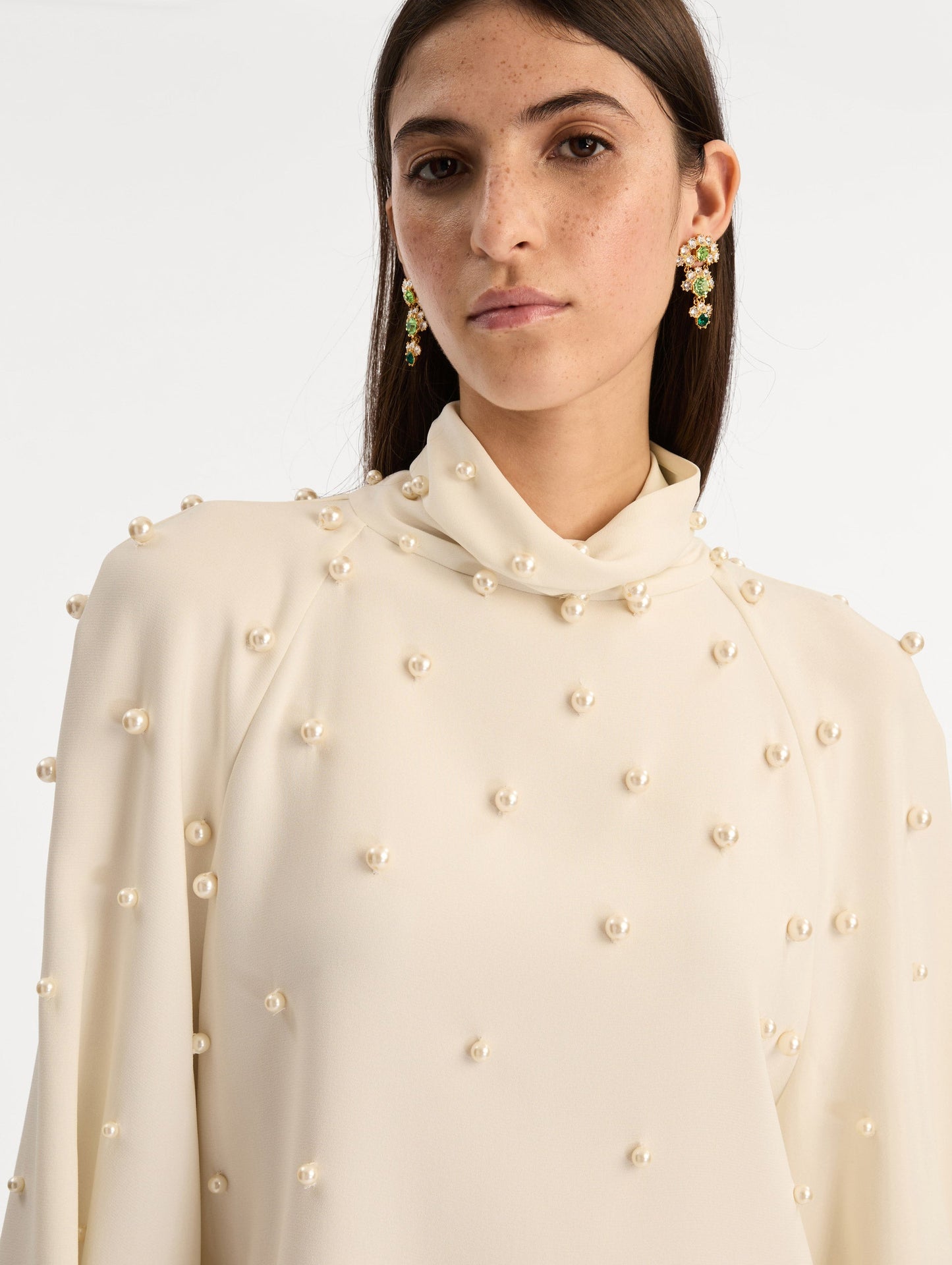 Pearl Cluster Georgette Blouse Ivory / Oscar de la Renta